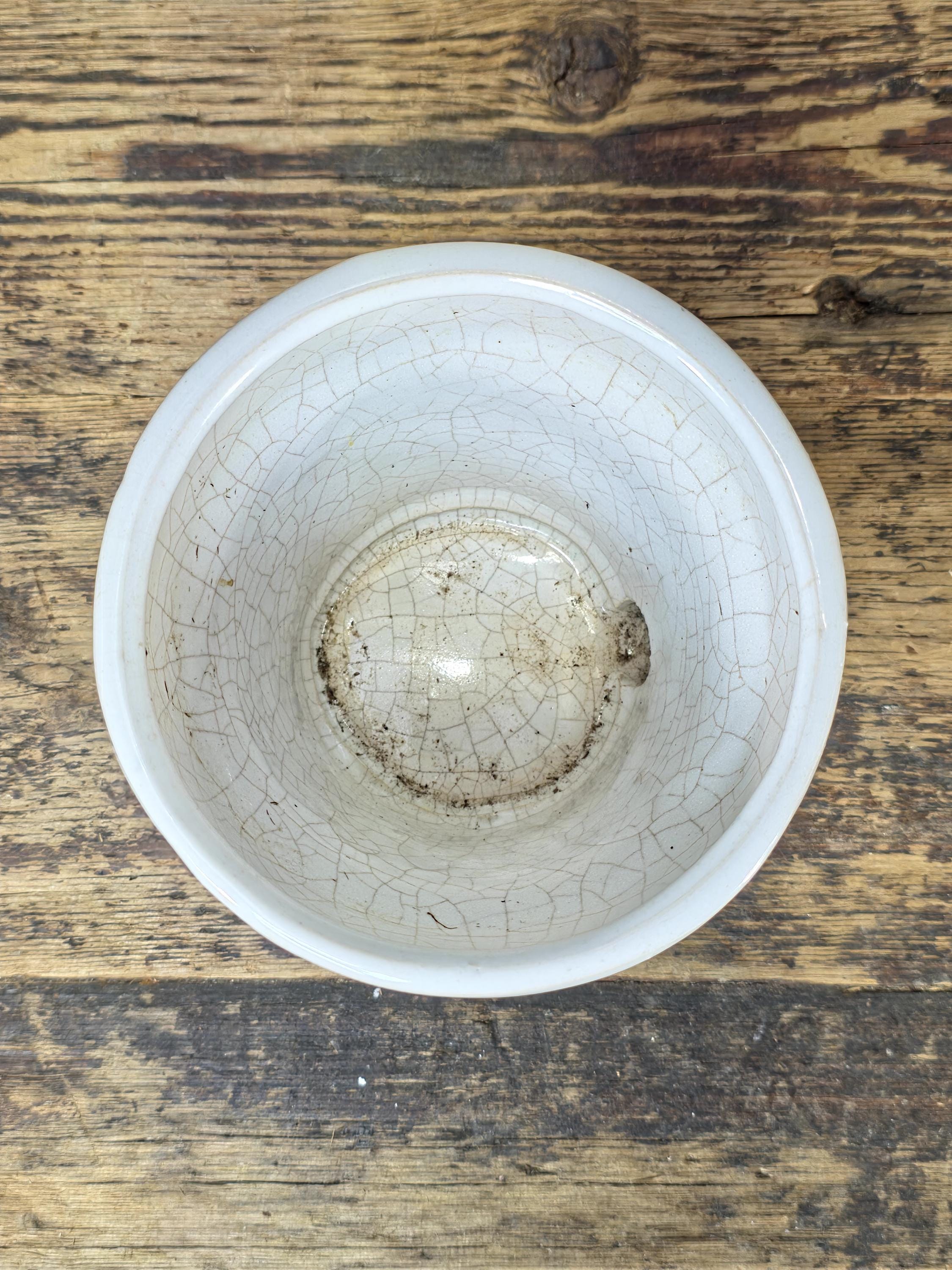 Vintage Small White Glazed Pottery Planter with Saucer — Minimalist Studio Style