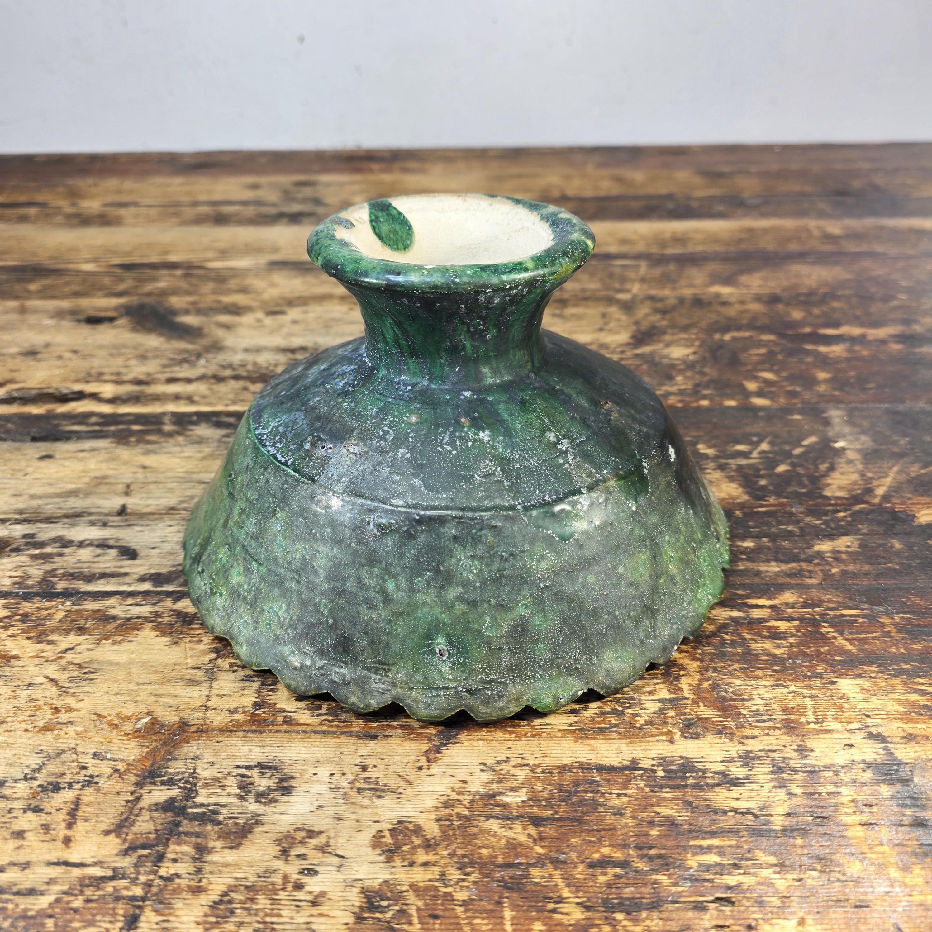 Tamegroute Green Pedestal Bowl with 15 African Soapstone Rhino Figurines