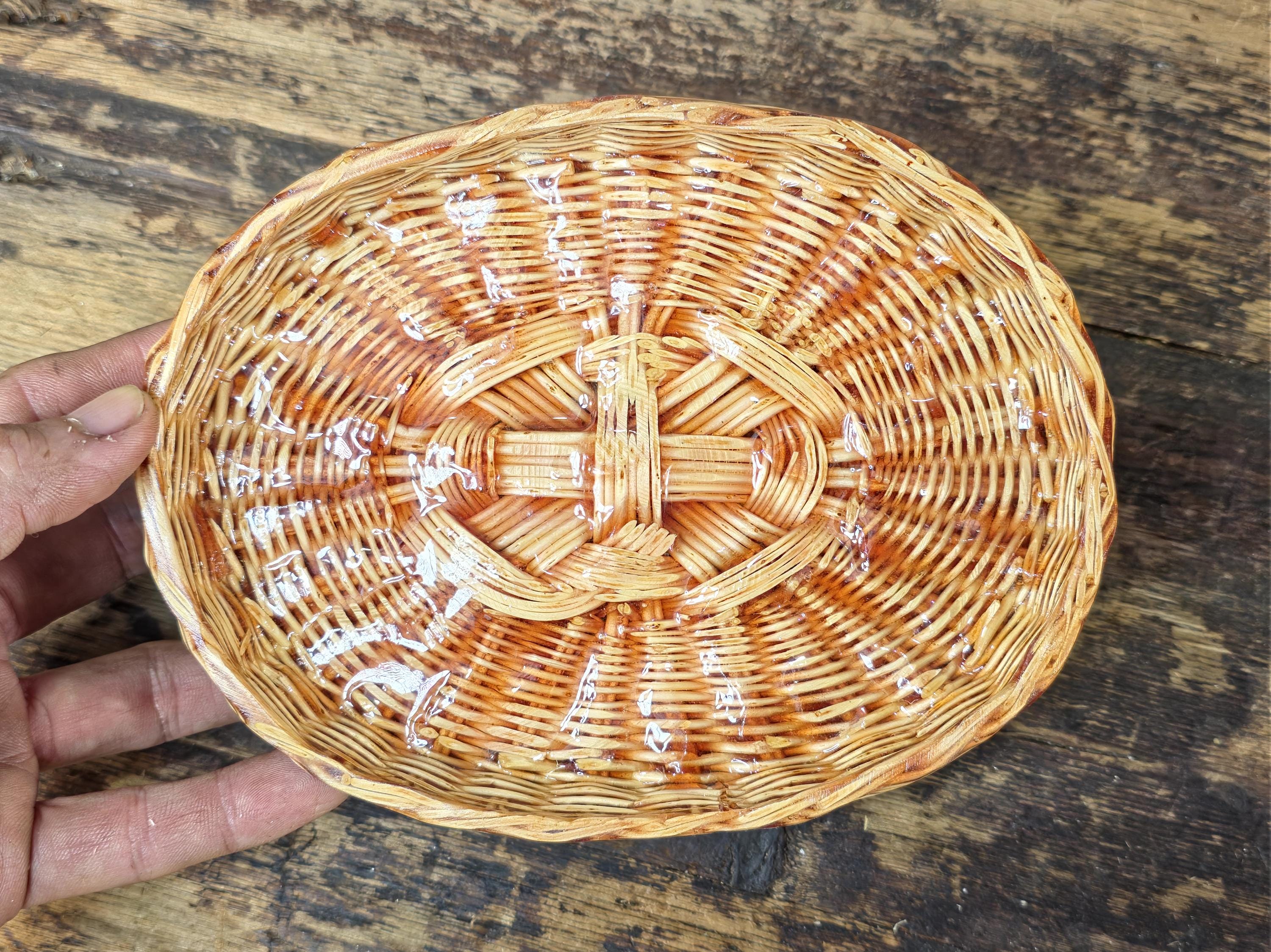 Vintage Resin Coated Wicker Basket with Pinecones and Red Berries Lid