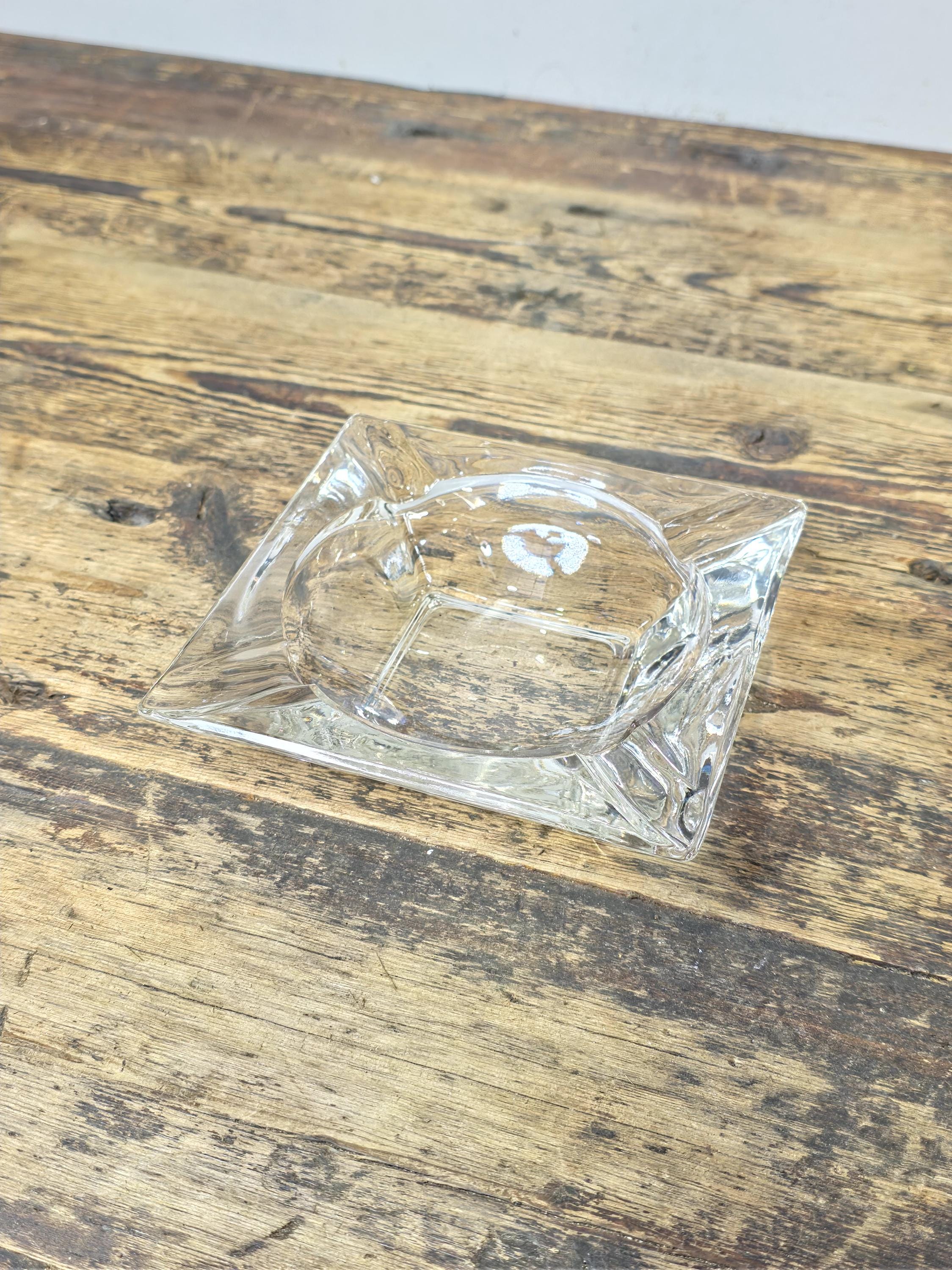 Vintage Clear Glass Ashtray 4.5" Square – Mid-Century Modern Heavy Glass