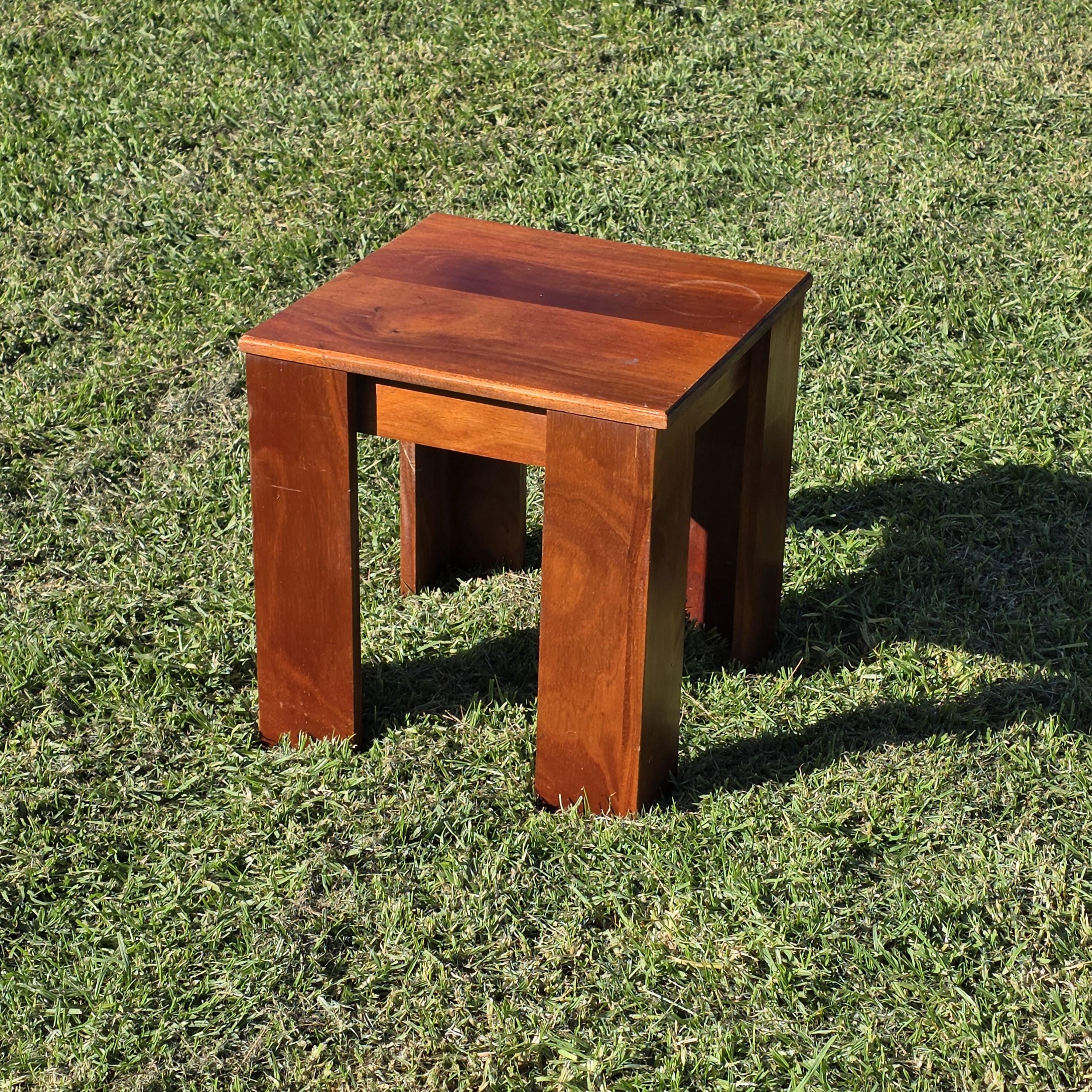 Vintage Solid Mahogany Cube Side Table/Stool -Minimalist Modern Design 16" x 16"