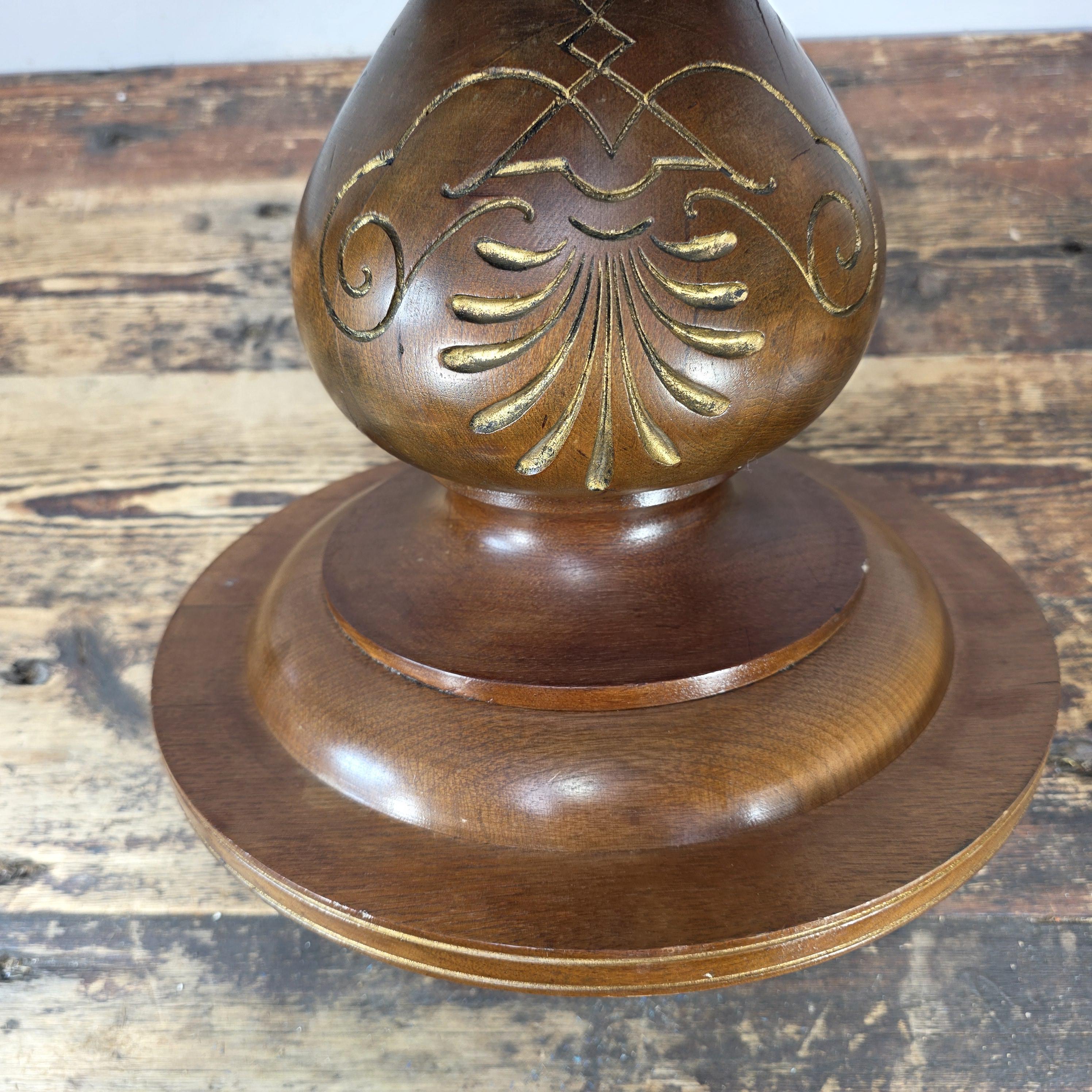 Vintage Hand-Carved Wooden Pedestal / Plant Stand — Mahogany Tone Finish 12"T