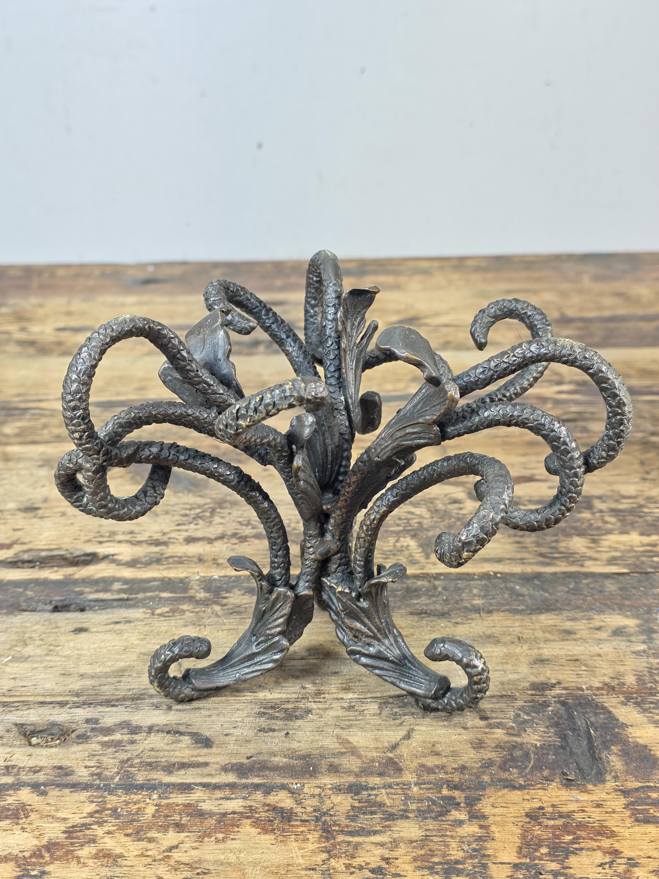 Botanical Cast Bronze Sphere Stand — Acanthus Leaf Orb Holder 6"