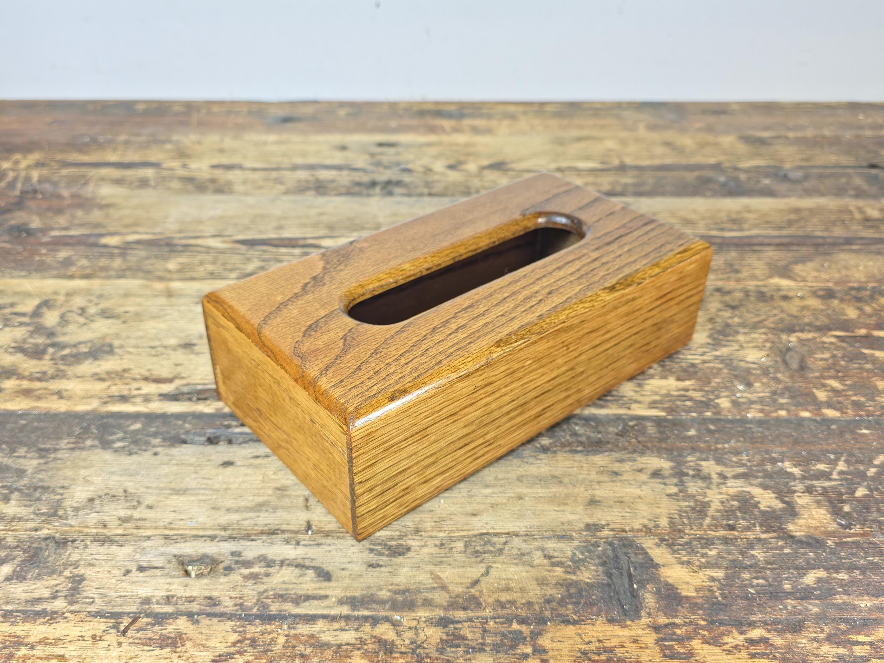 Vintage Handcrafted Solid Oak Tissue Box Cover — Lacquer Finish