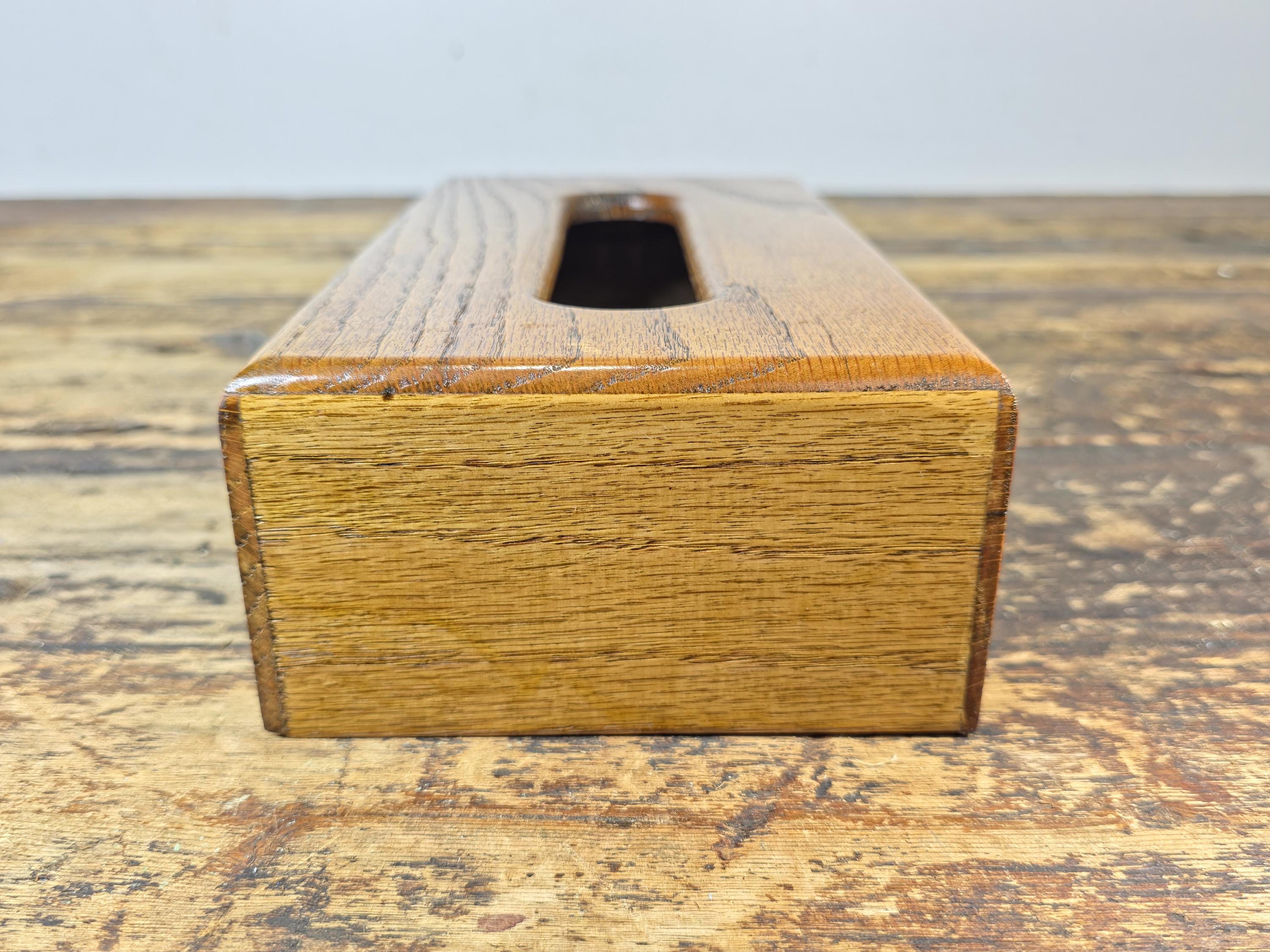 Vintage Handcrafted Solid Oak Tissue Box Cover — Lacquer Finish