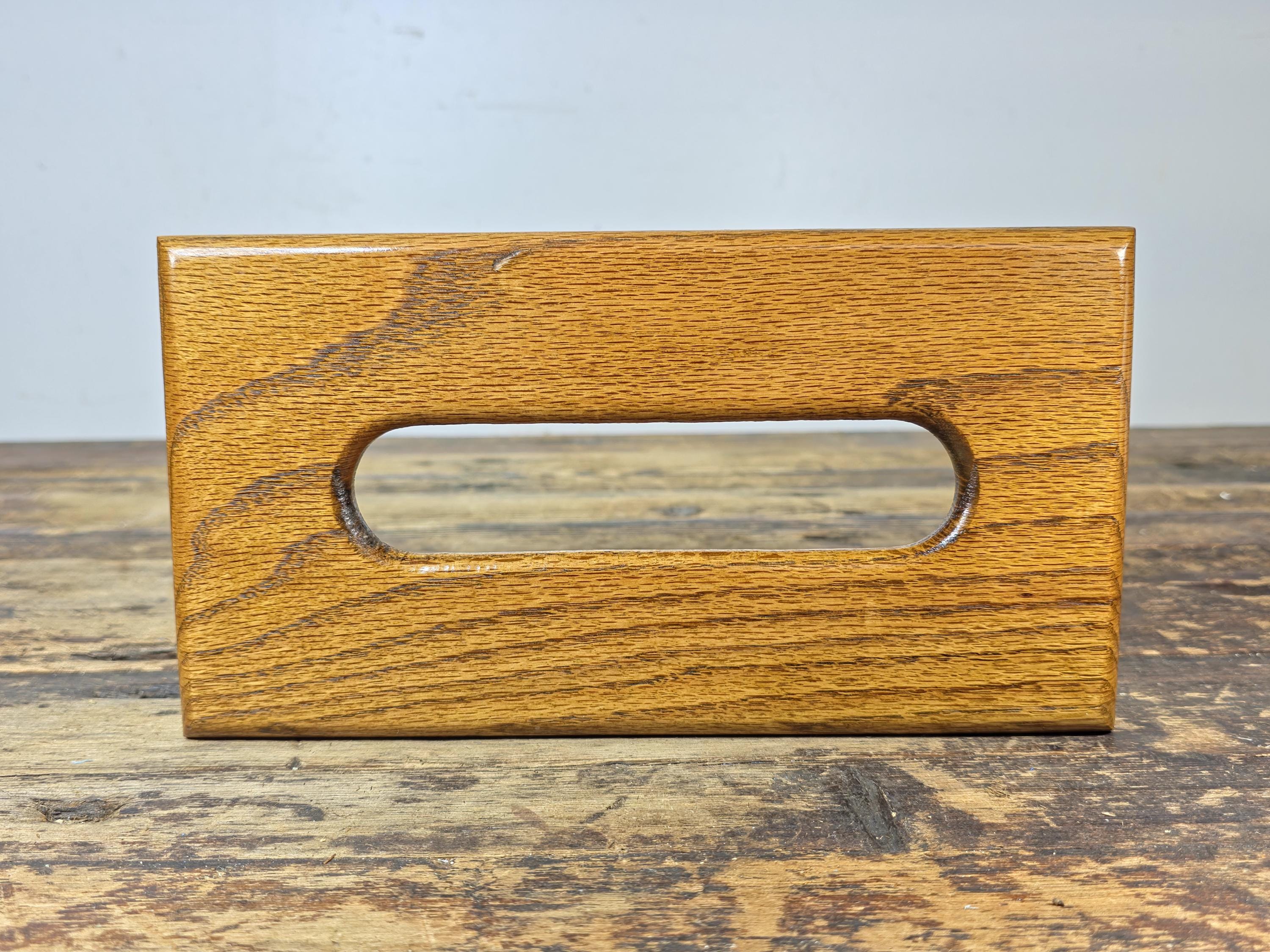 Vintage Handcrafted Solid Oak Tissue Box Cover — Lacquer Finish
