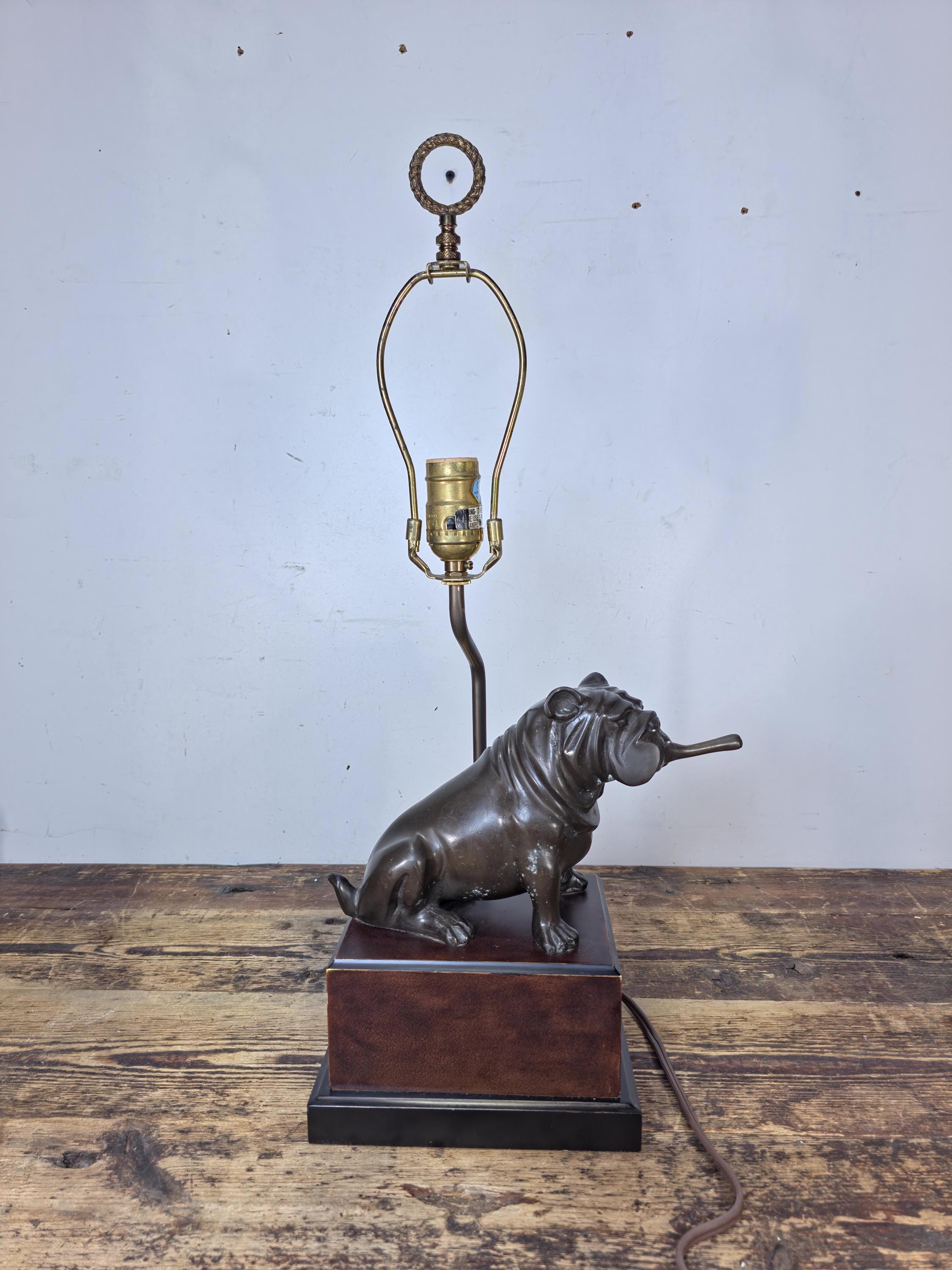 Vintage Bronze-Tone Metal Bulldog Table Lamp — SF Bay Trading