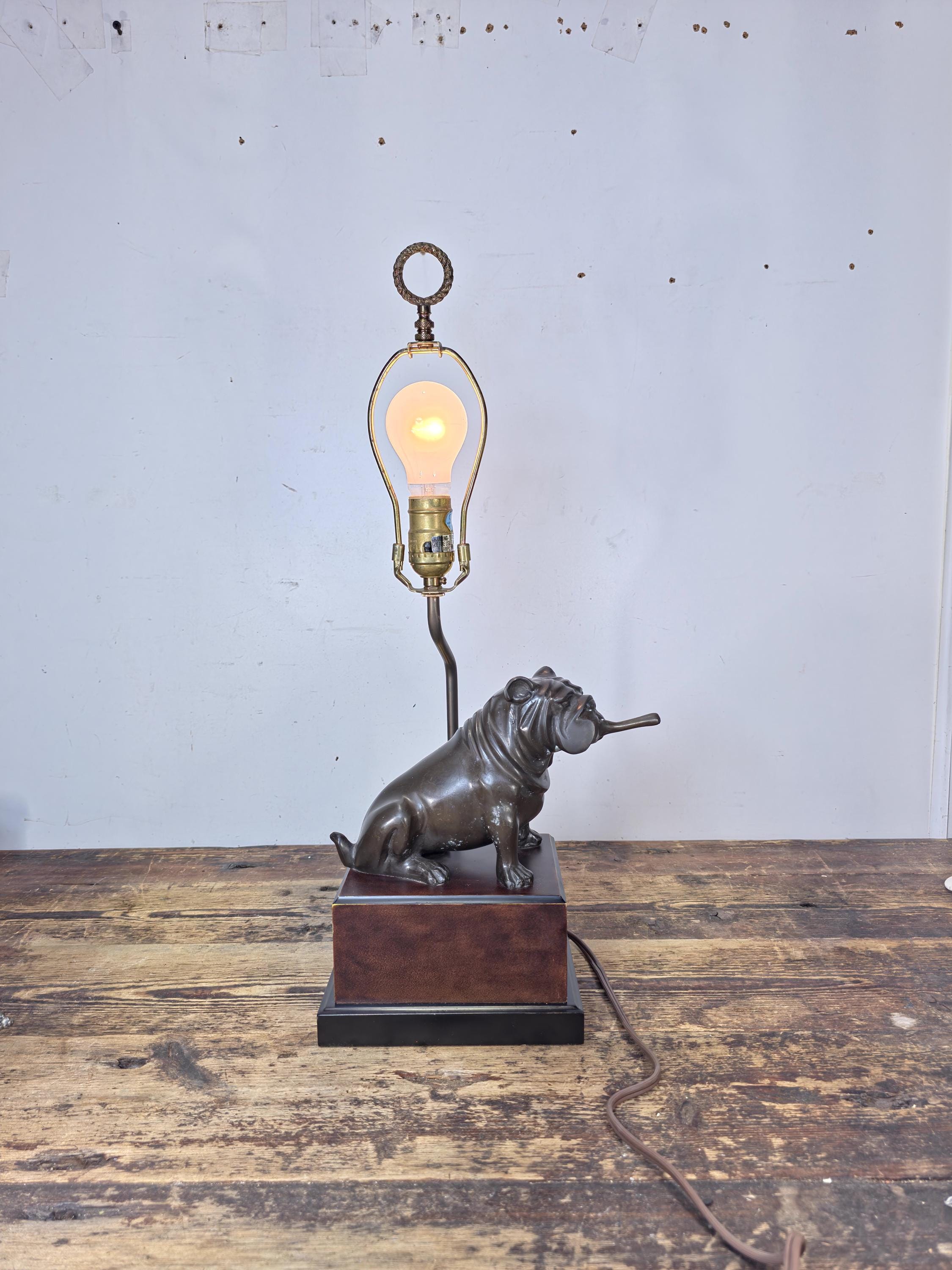 Vintage Bronze-Tone Metal Bulldog Table Lamp — SF Bay Trading