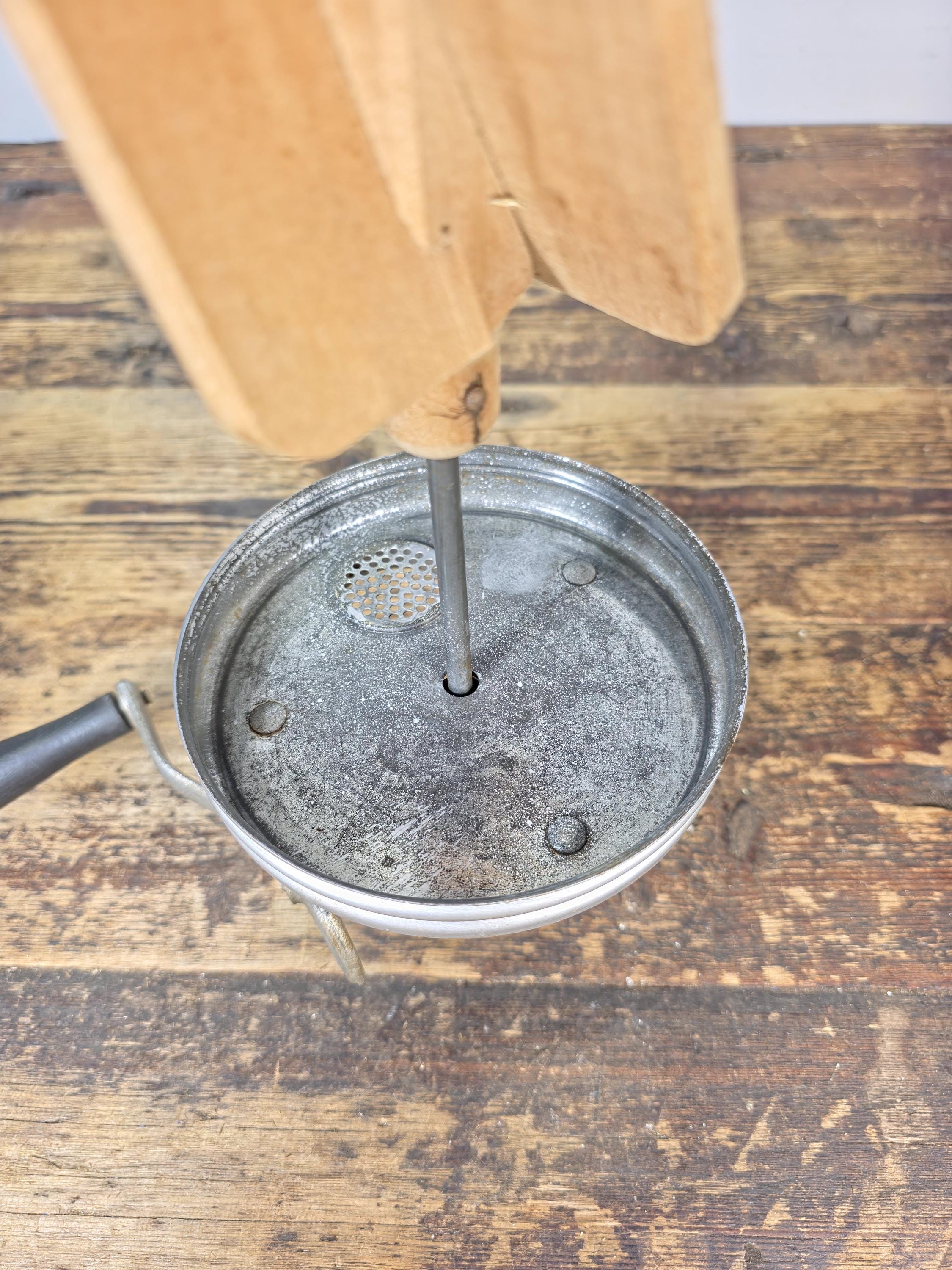 Vintage 4-Quart Glass Butter Churn with Hand-Crank Gear — FC Marked