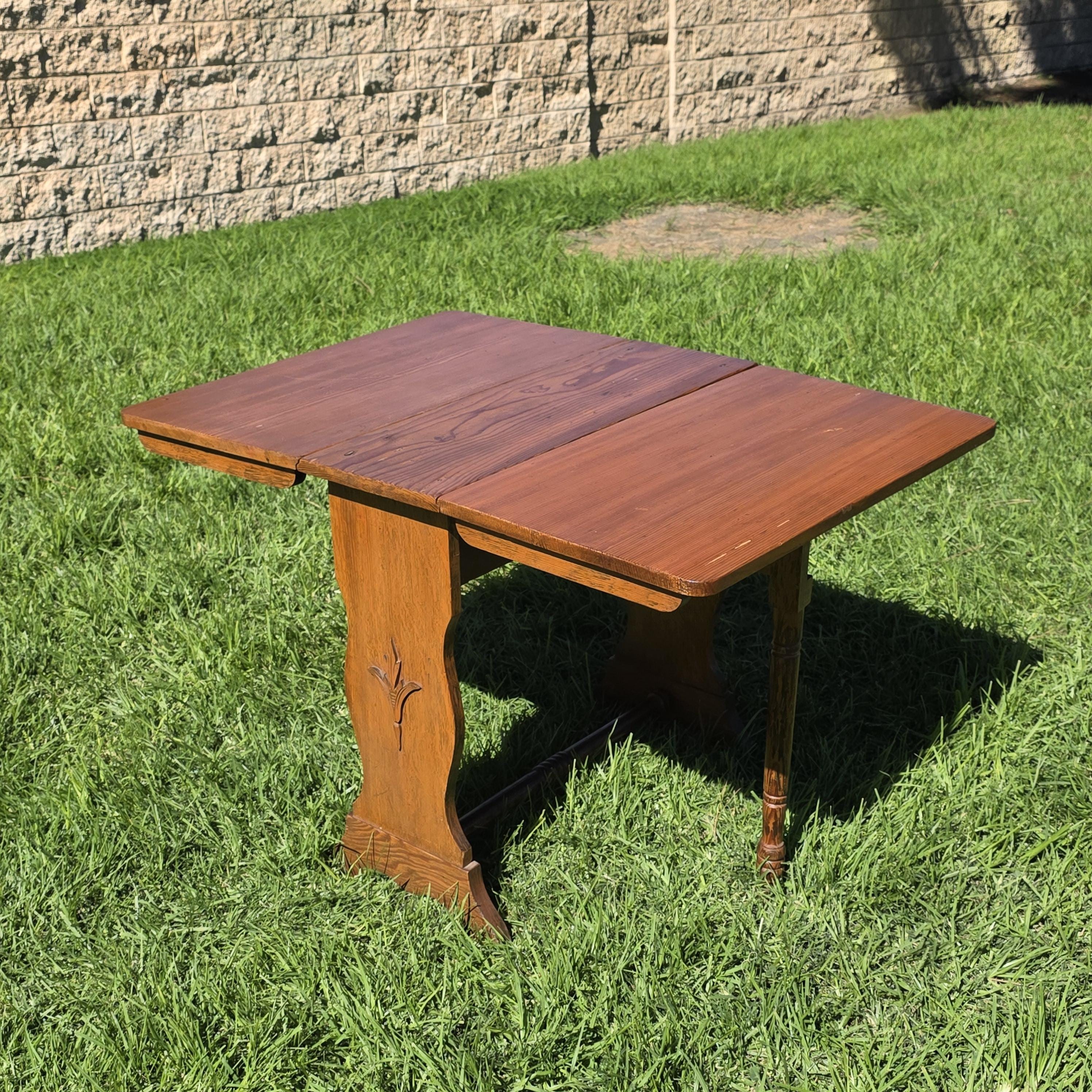 Local Pickup Only Arts & Crafts / Mission Style Drop Leaf Table Solid Pine and Oak Hand Carved c1930