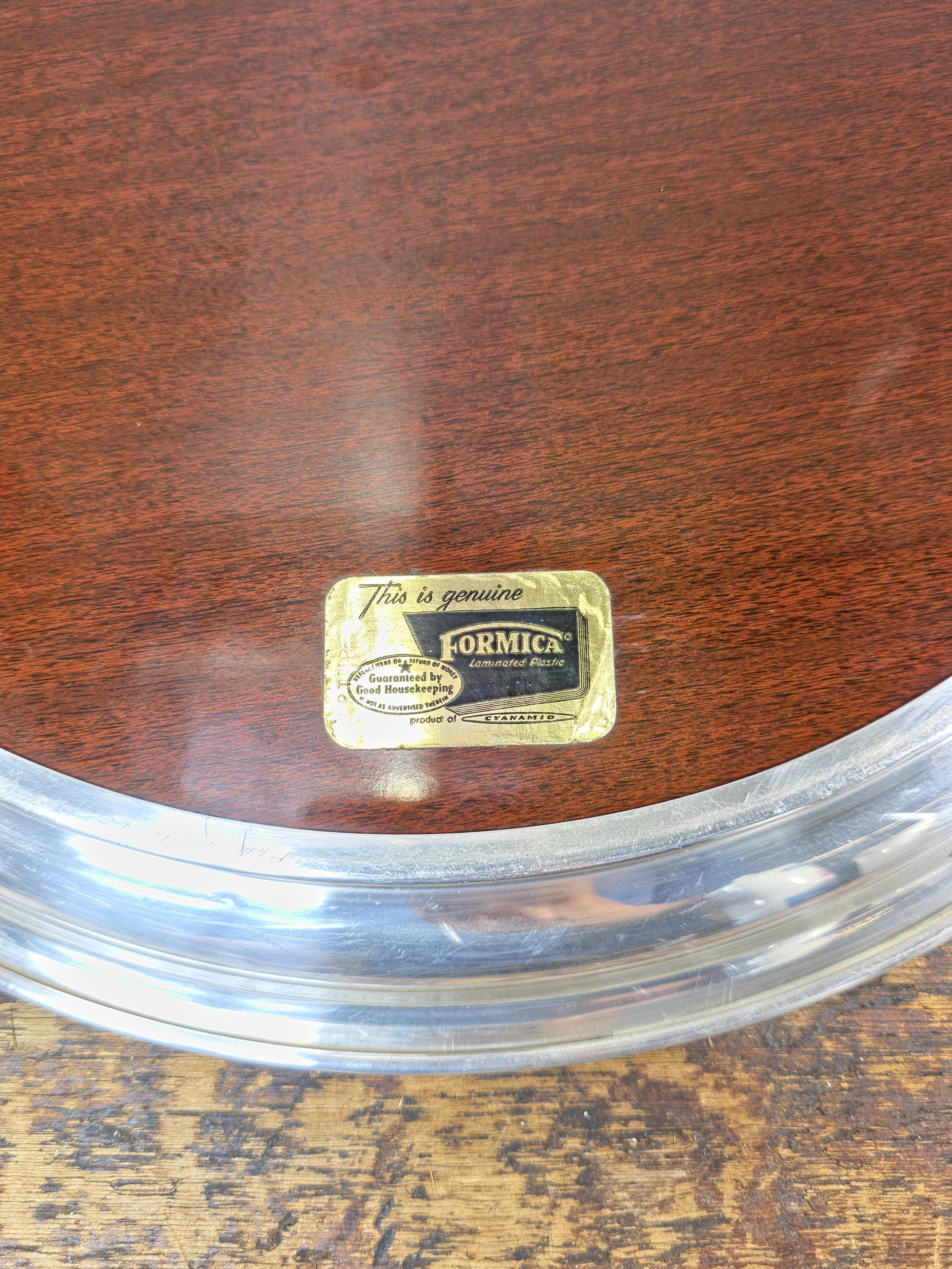 Vintage Formica Woodgrain Tray w/ Silver-Plated Aluminum Rim 16.5" — Mid Century