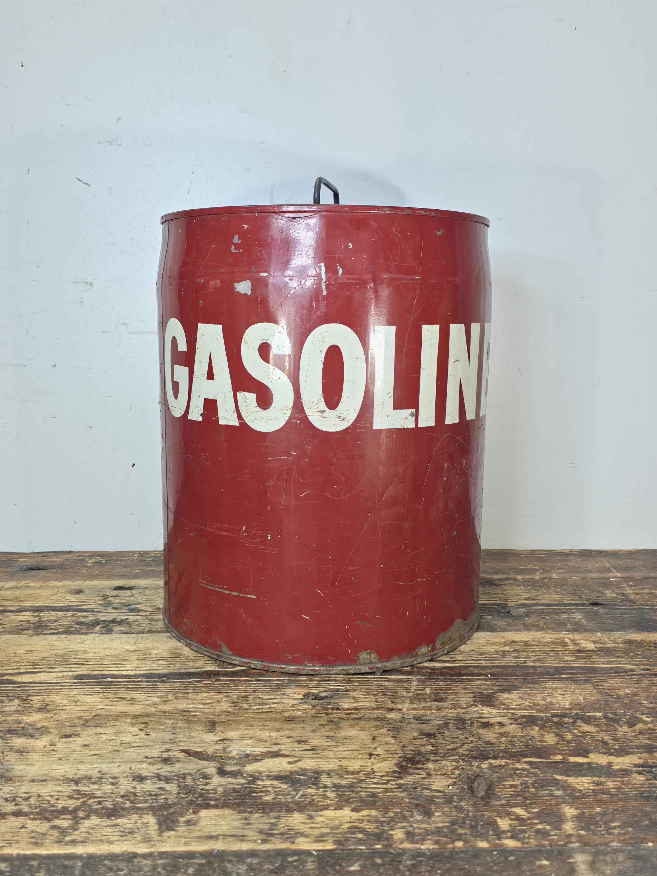 Vintage Gasoline Can – Myers Drum Co. 1978 – Industrial Red Metal Drum Decor
