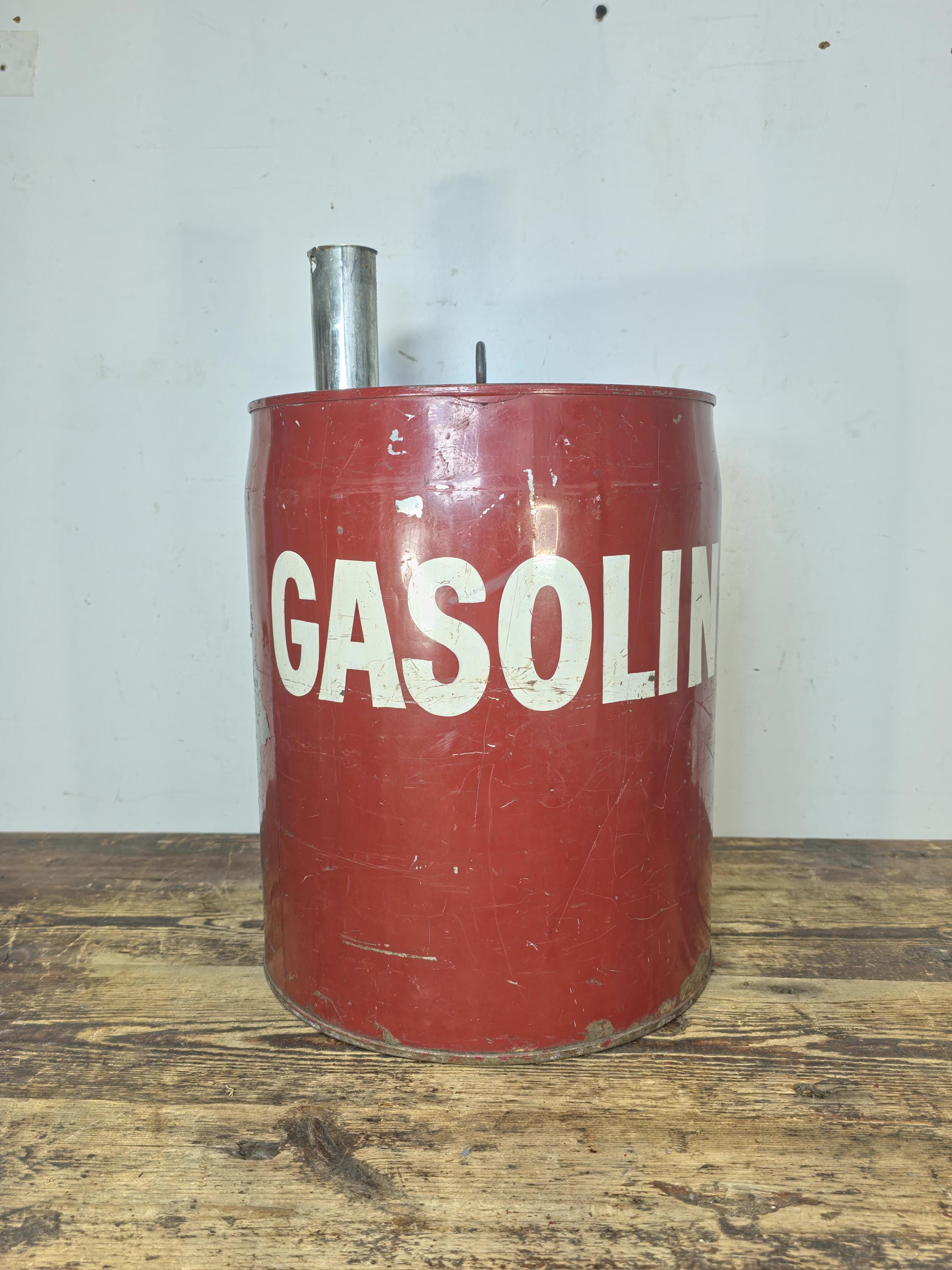 Vintage Gasoline Can – Myers Drum Co. 1978 – Industrial Red Metal Drum Decor