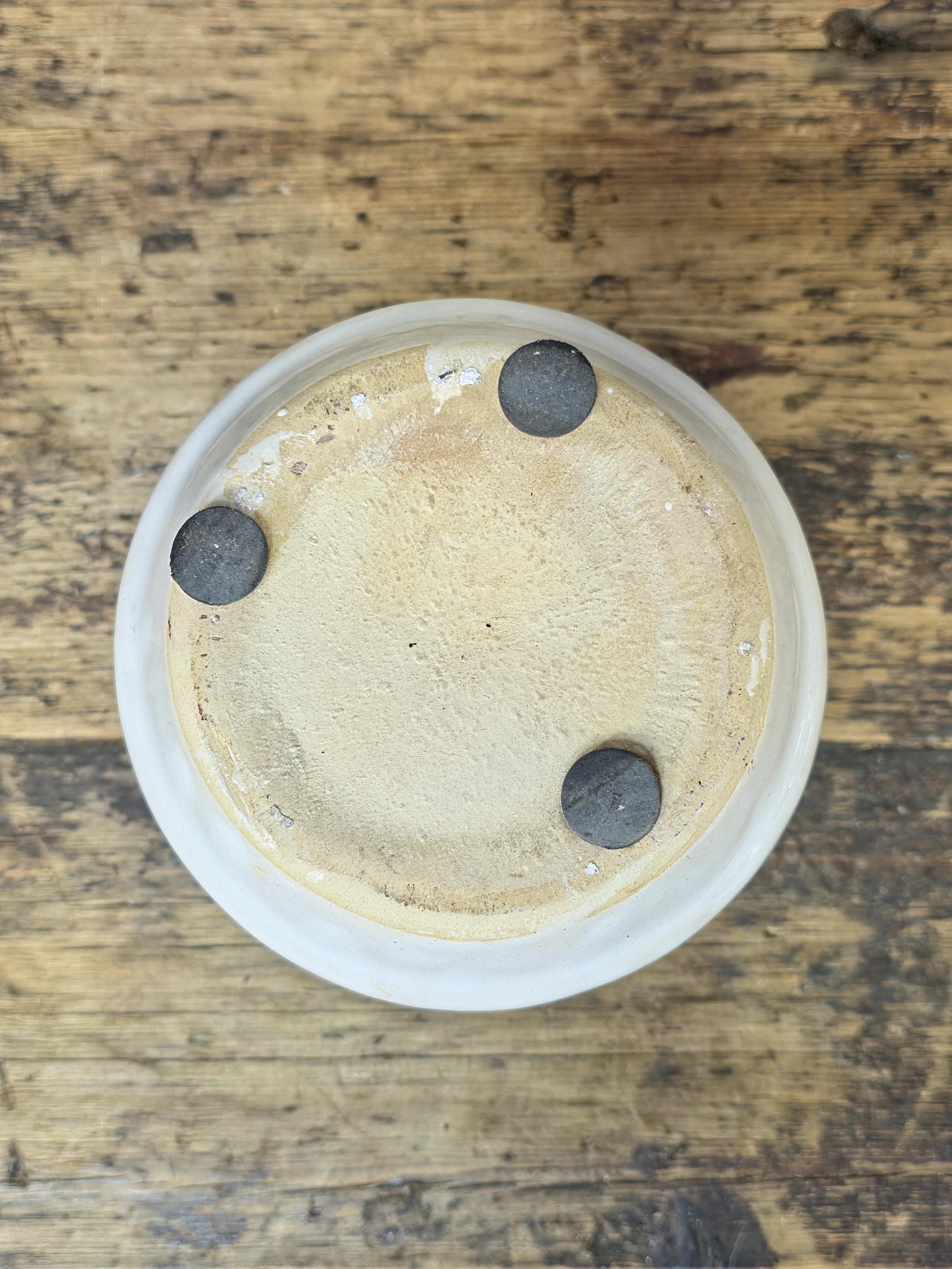 Vintage Small White Glazed Pottery Planter with Saucer — Minimalist Studio Style