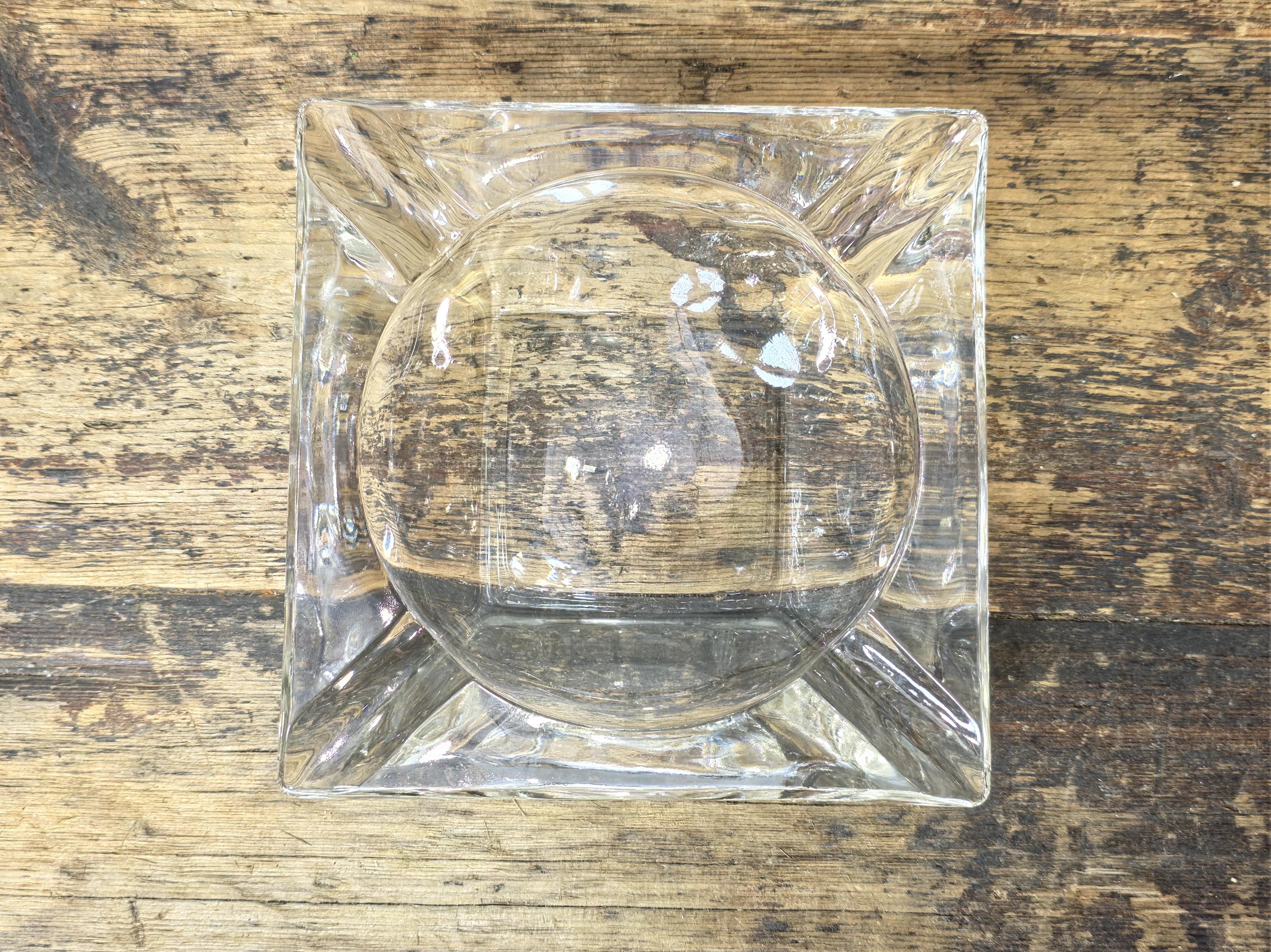 Vintage Clear Glass Ashtray 4.5" Square – Mid-Century Modern Heavy Glass