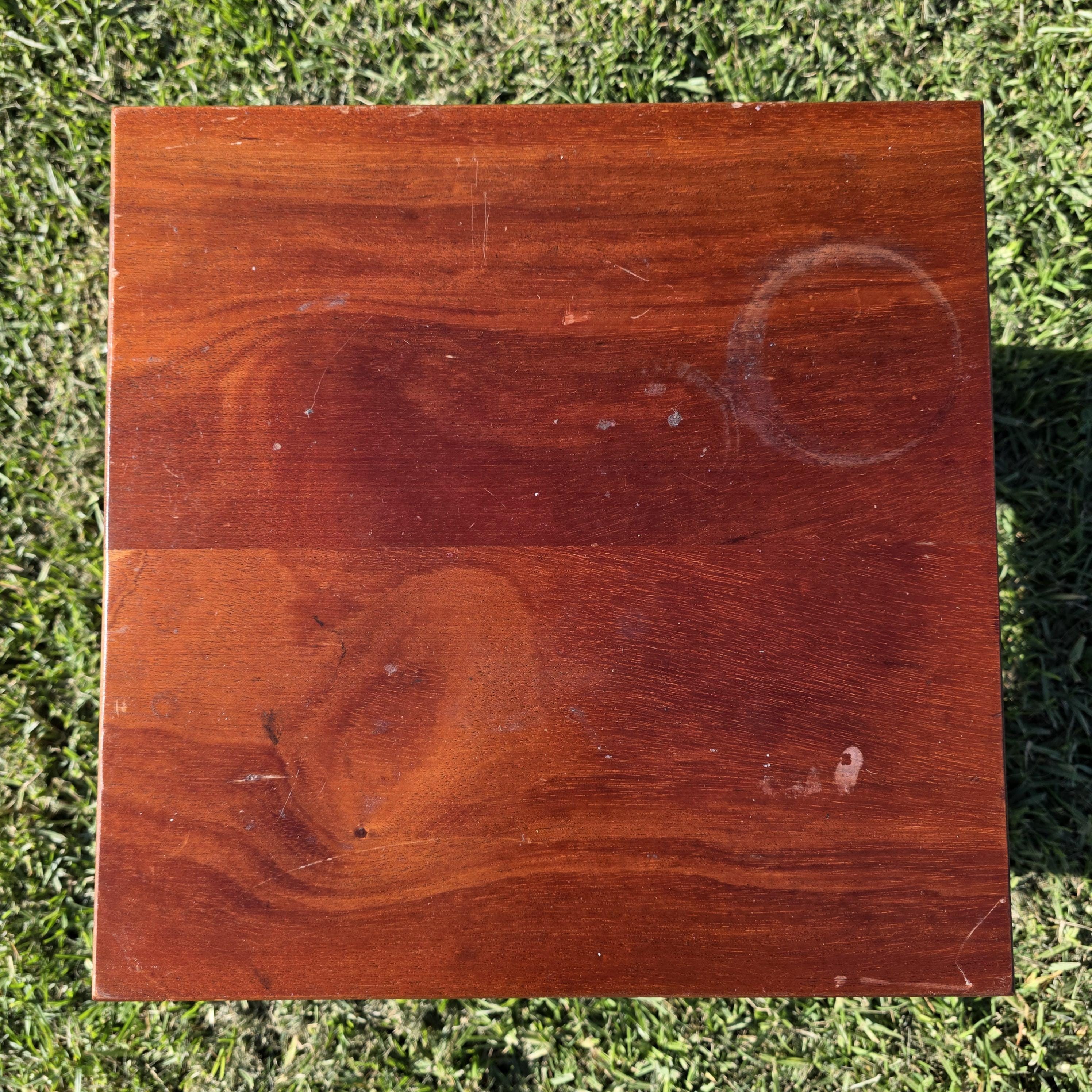 Vintage Solid Mahogany Cube Side Table/Stool -Minimalist Modern Design 16" x 16"