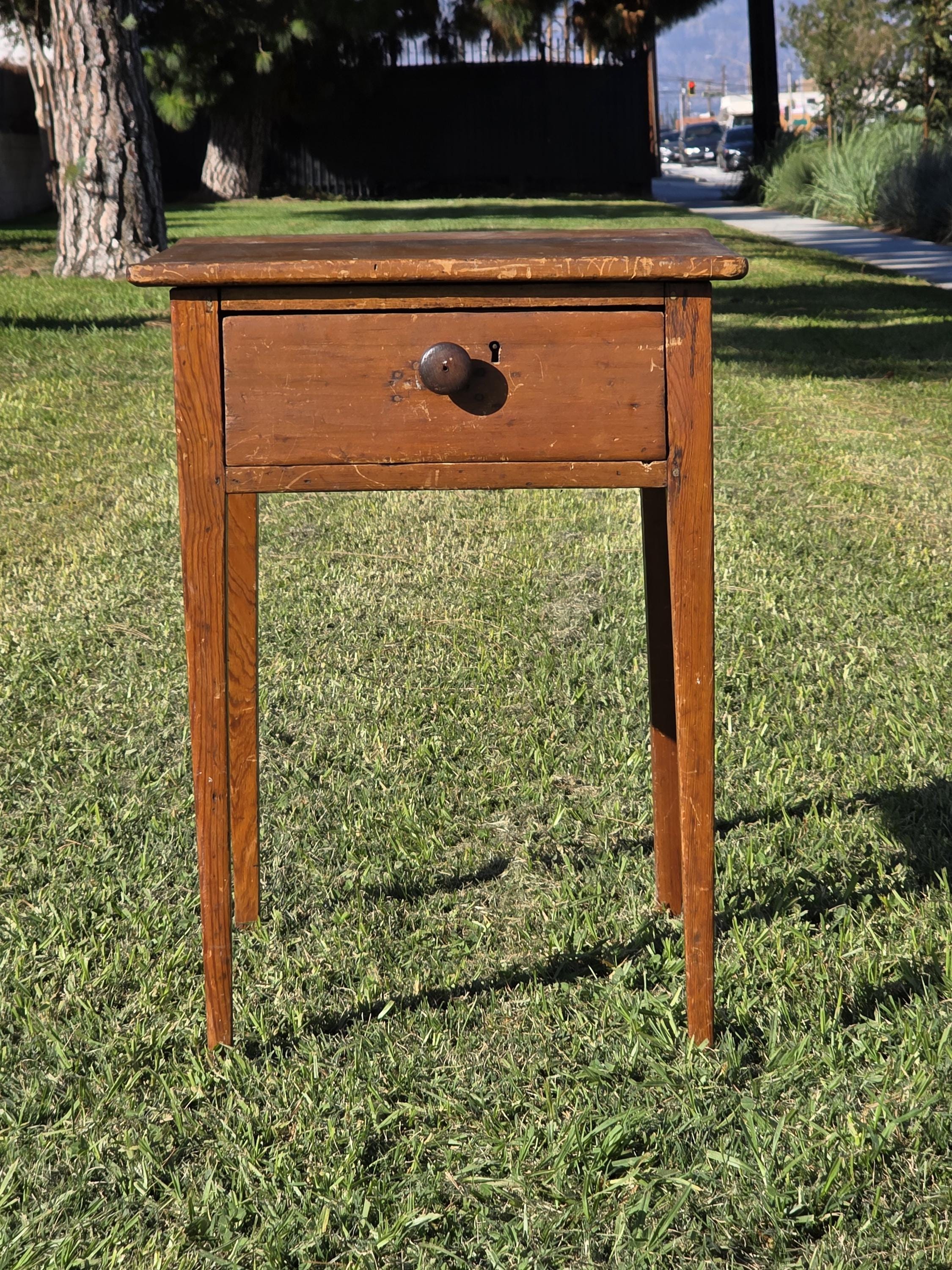 Antique New England Cherry One-Drawer Work Table c.1820s Original Mushroom Knob