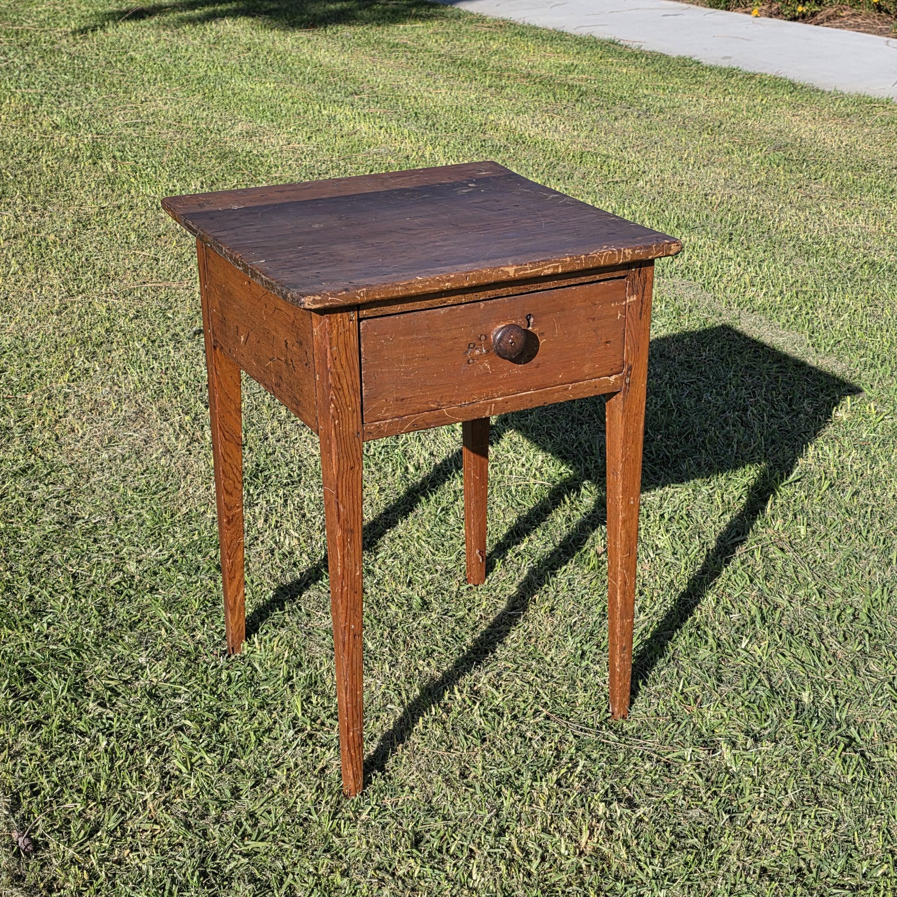 Antique New England Cherry One-Drawer Work Table c.1820s Original Mushroom Knob