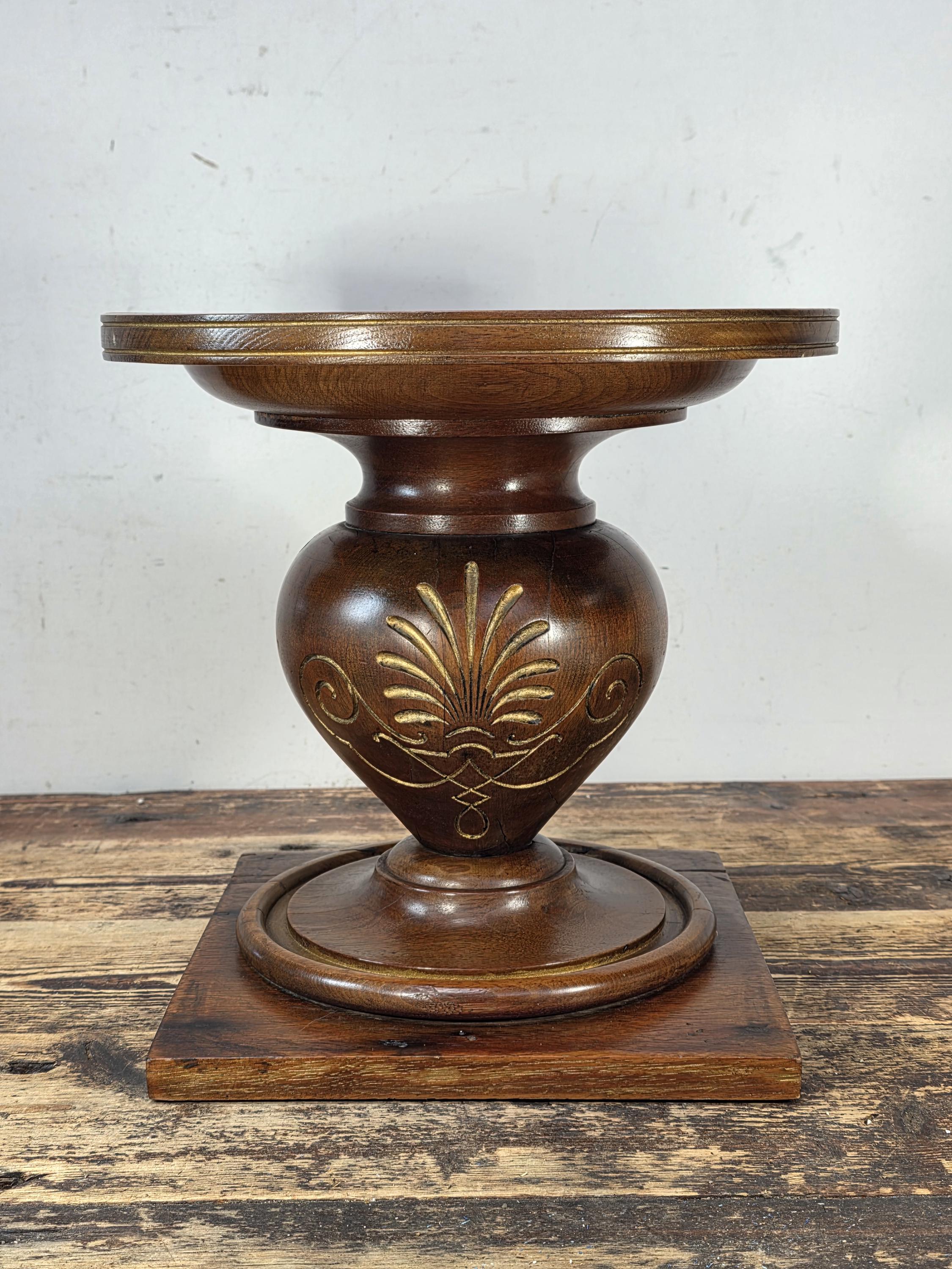 Vintage Hand-Carved Wooden Pedestal / Plant Stand — Mahogany Tone Finish 12"T