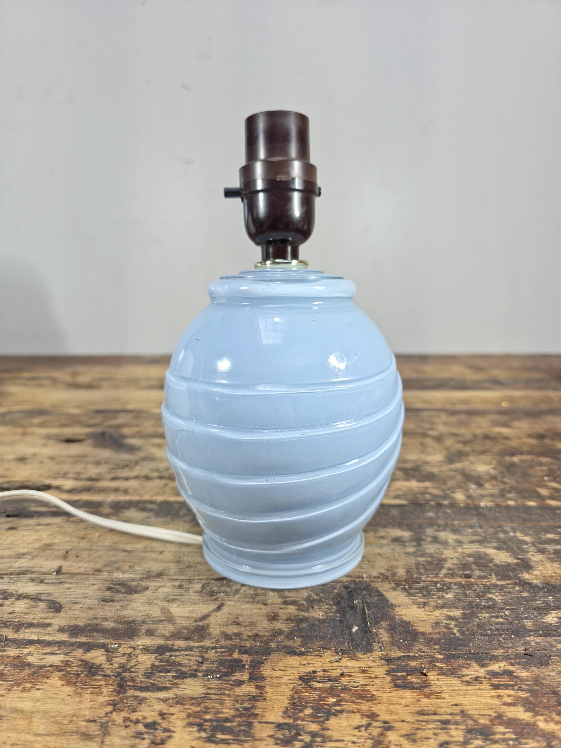 Mid-Century Blue Swirl Glass Table Lamp with Shade 14"T