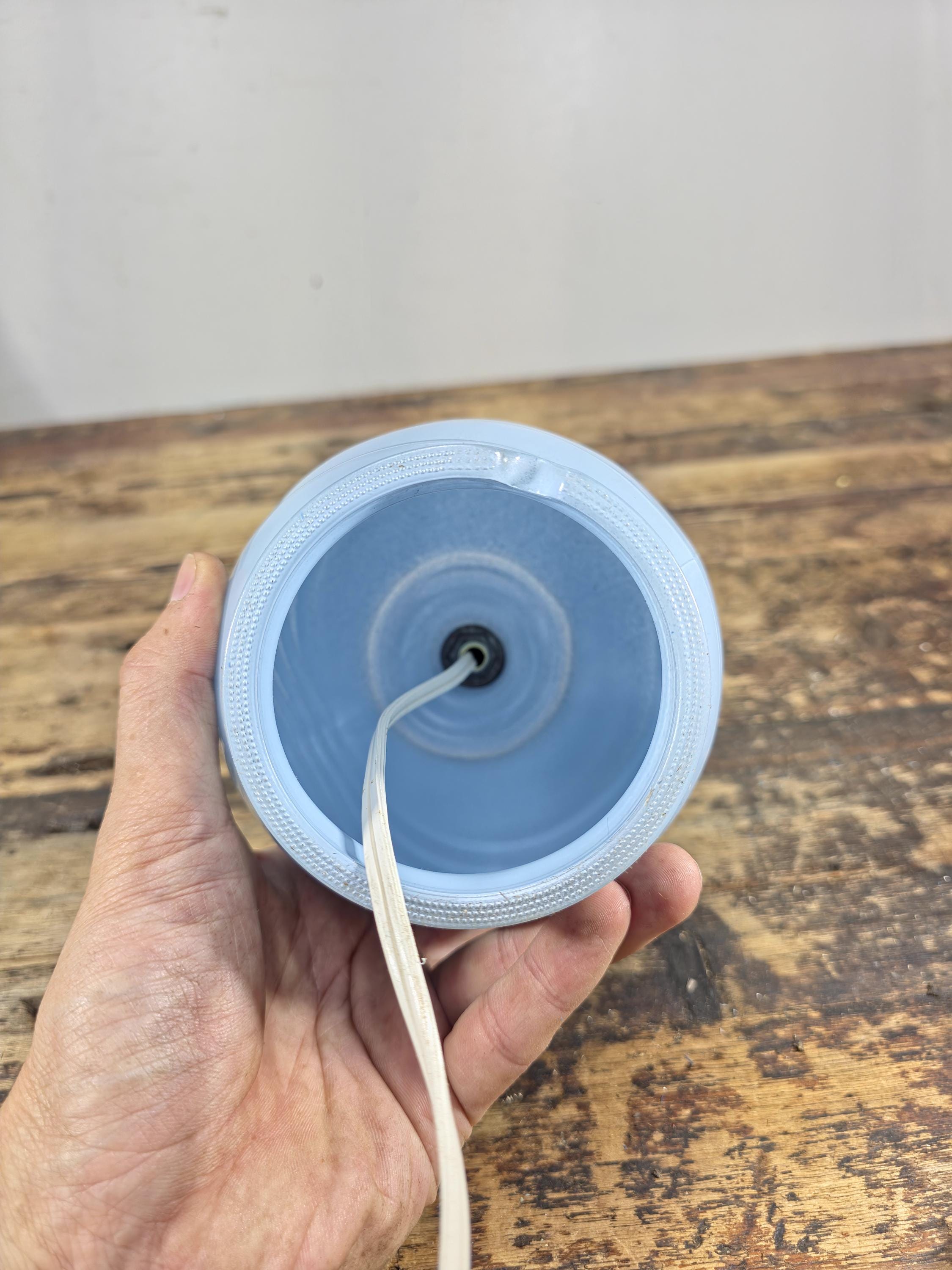 Mid-Century Blue Swirl Glass Table Lamp with Shade 14"T