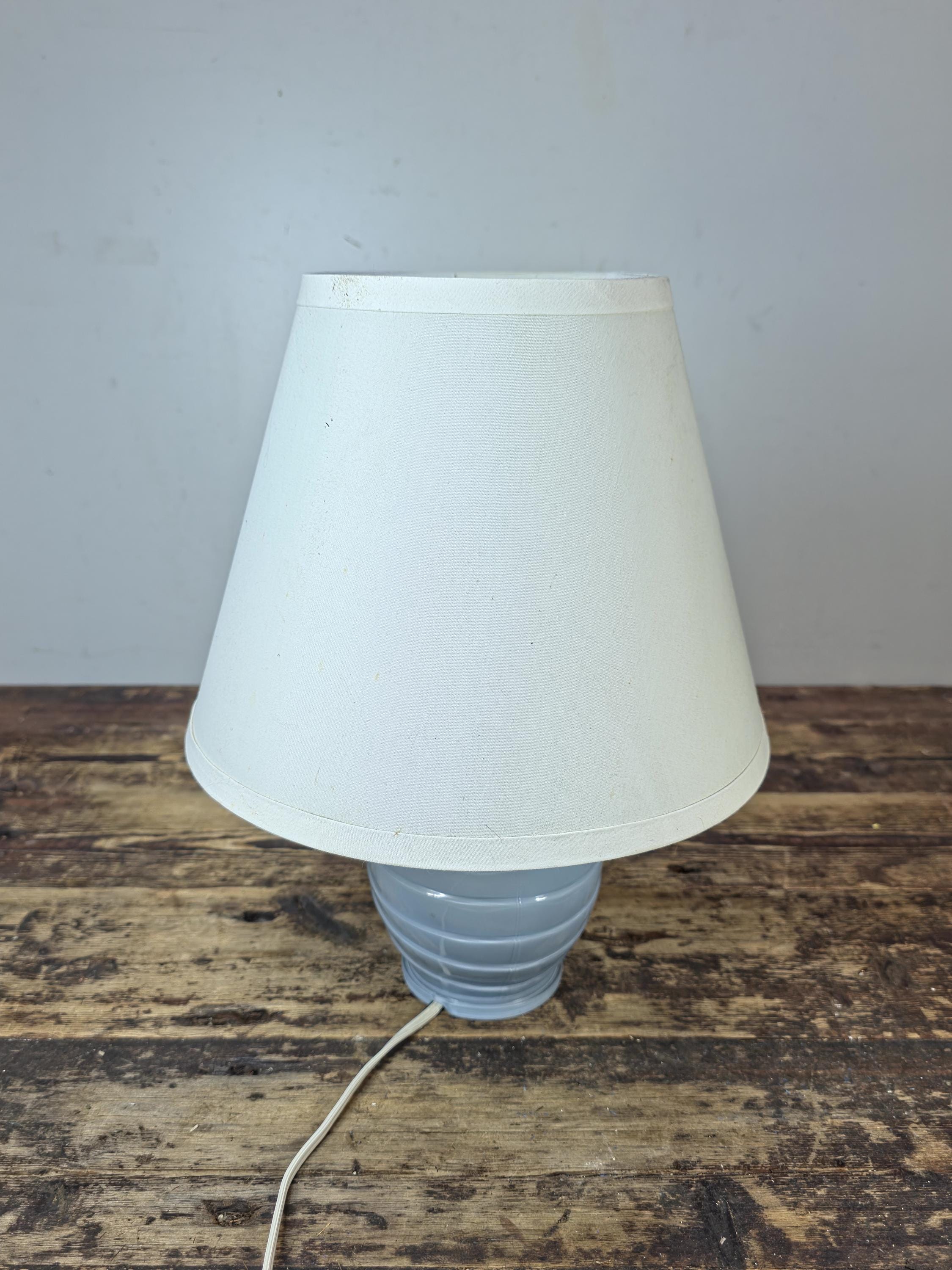 Mid-Century Blue Swirl Glass Table Lamp with Shade 14"T