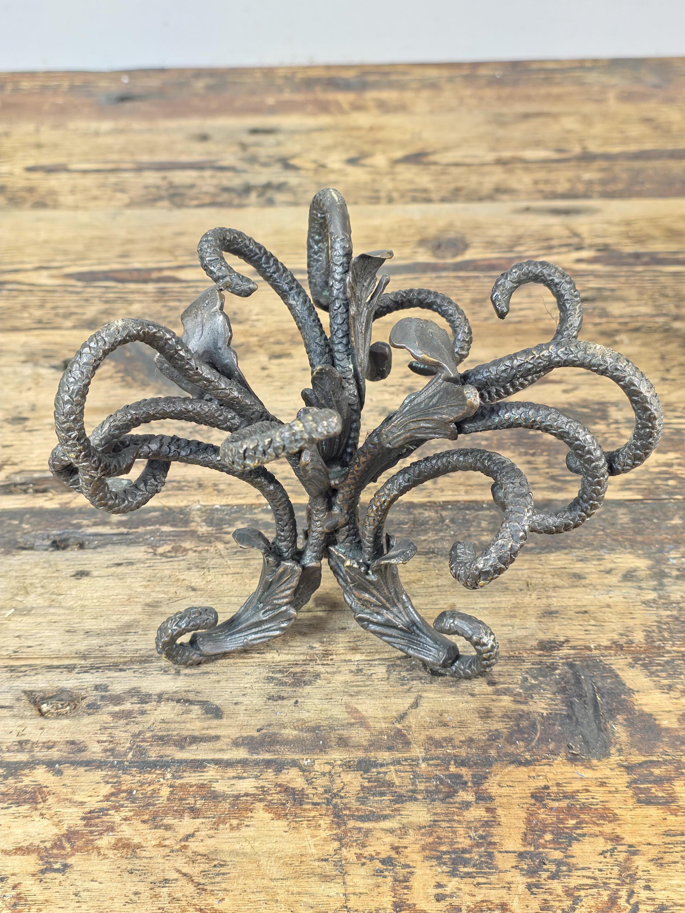 Botanical Cast Bronze Sphere Stand — Acanthus Leaf Orb Holder 6"