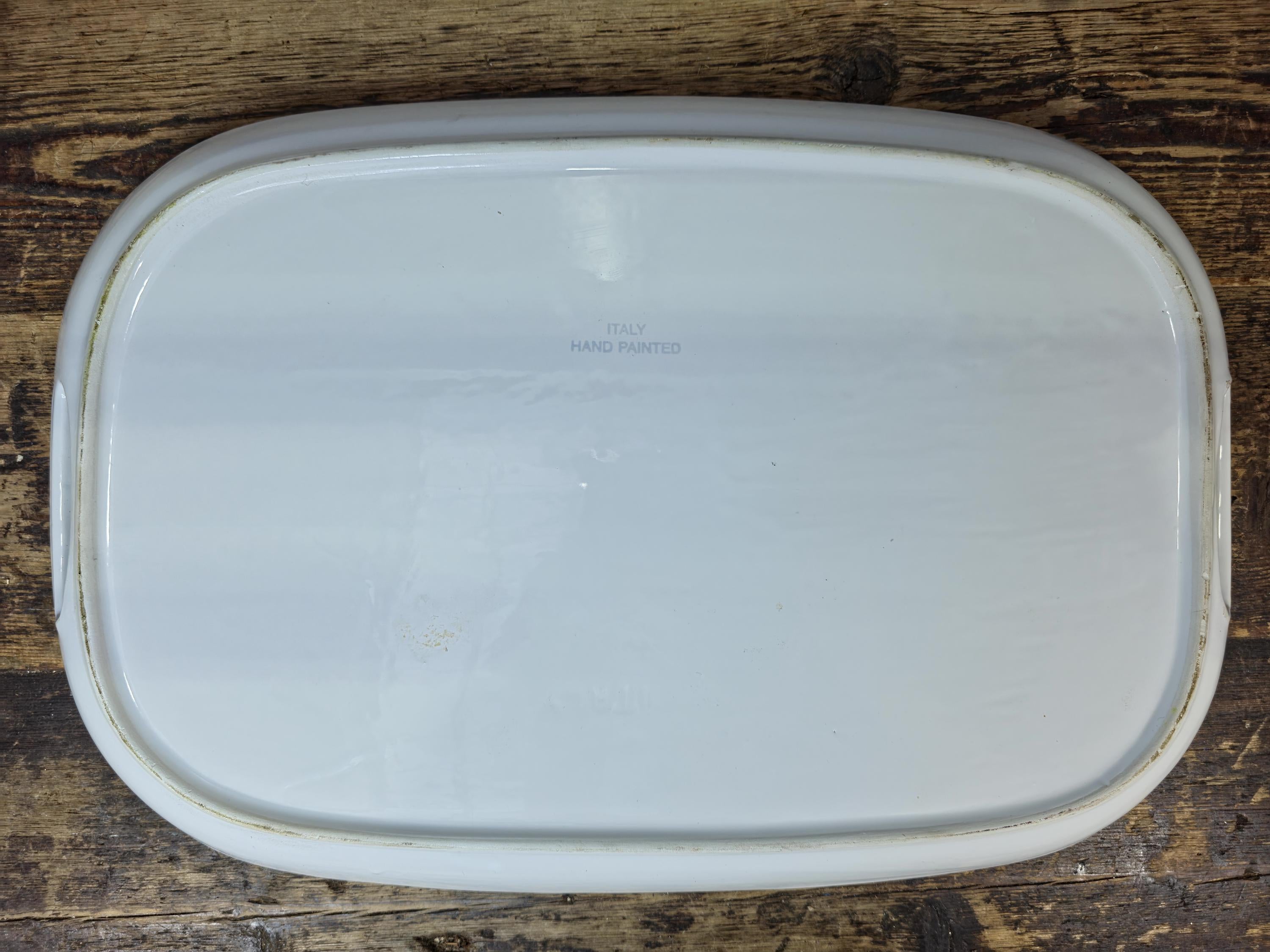 Vintage Italian Hand-Painted Pottery Tray – Fruits & Bottle Design