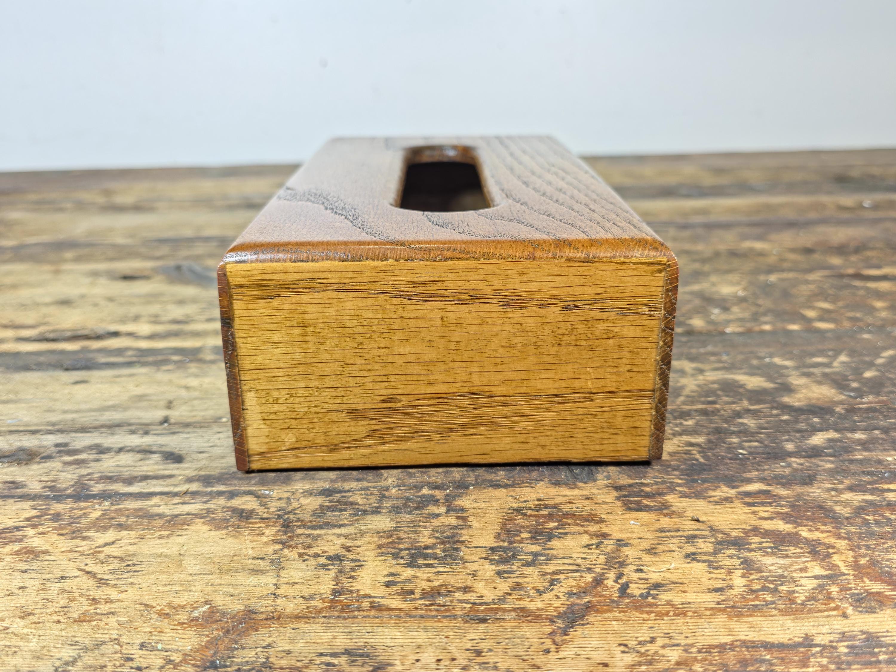 Vintage Handcrafted Solid Oak Tissue Box Cover — Lacquer Finish