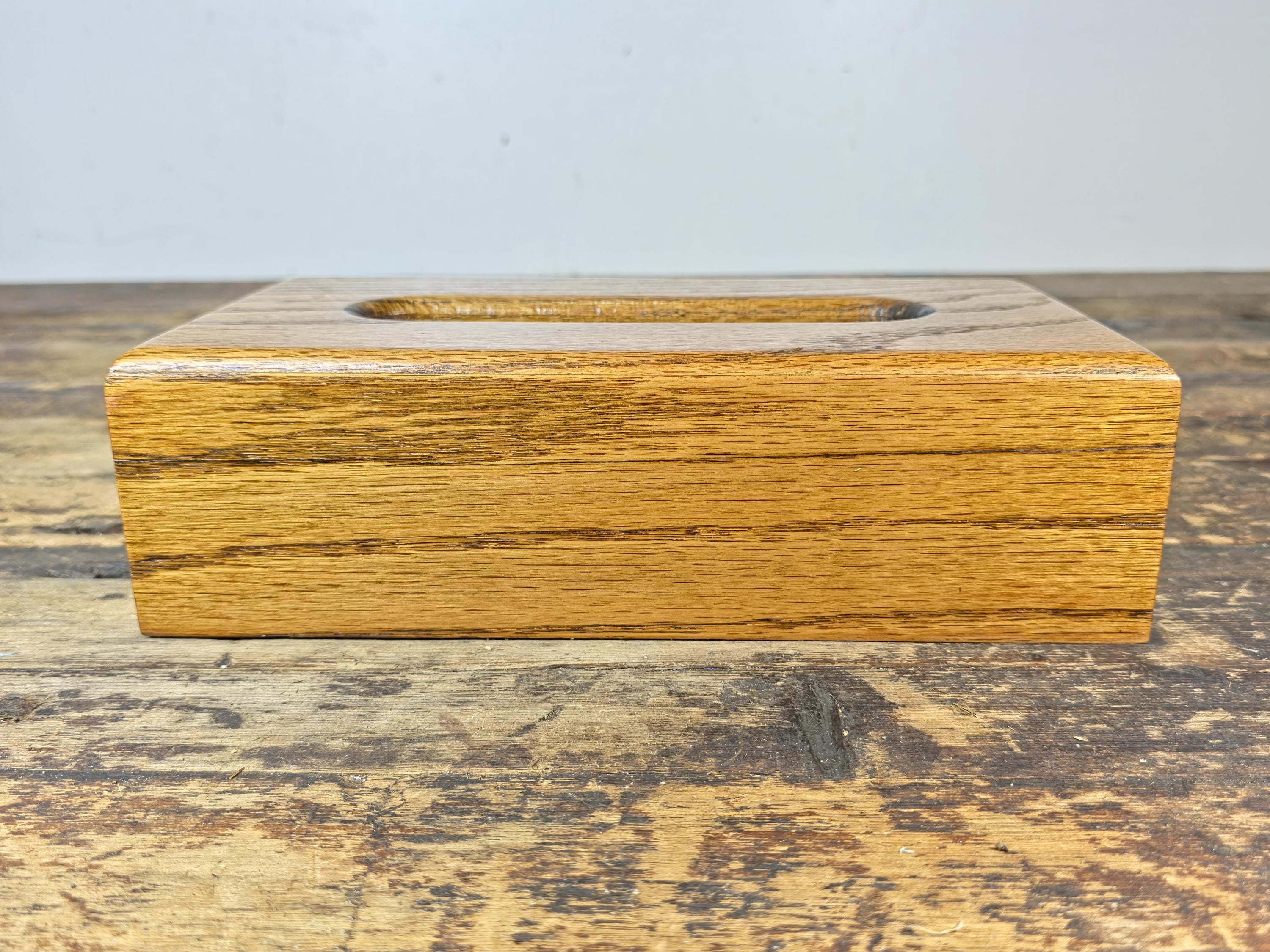 Vintage Handcrafted Solid Oak Tissue Box Cover — Lacquer Finish