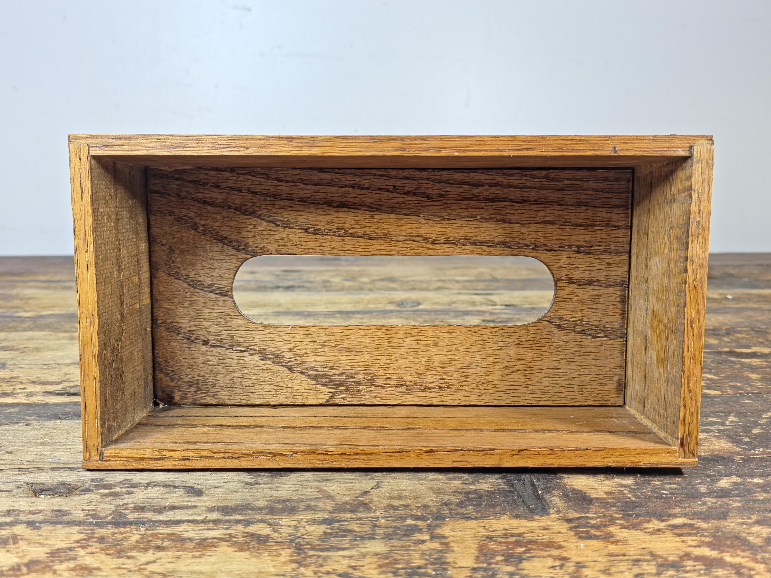 Vintage Handcrafted Solid Oak Tissue Box Cover — Lacquer Finish