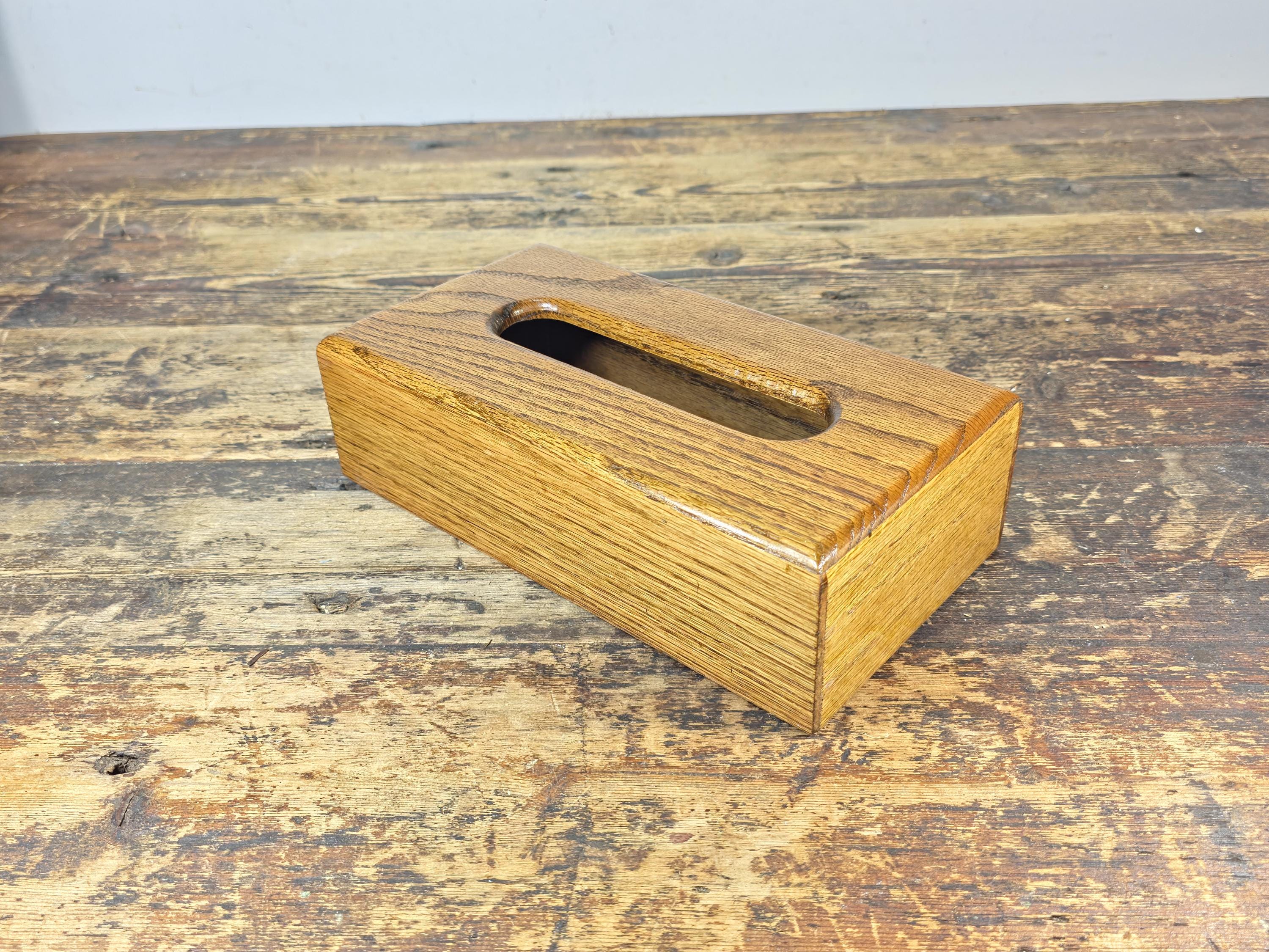 Vintage Handcrafted Solid Oak Tissue Box Cover — Lacquer Finish