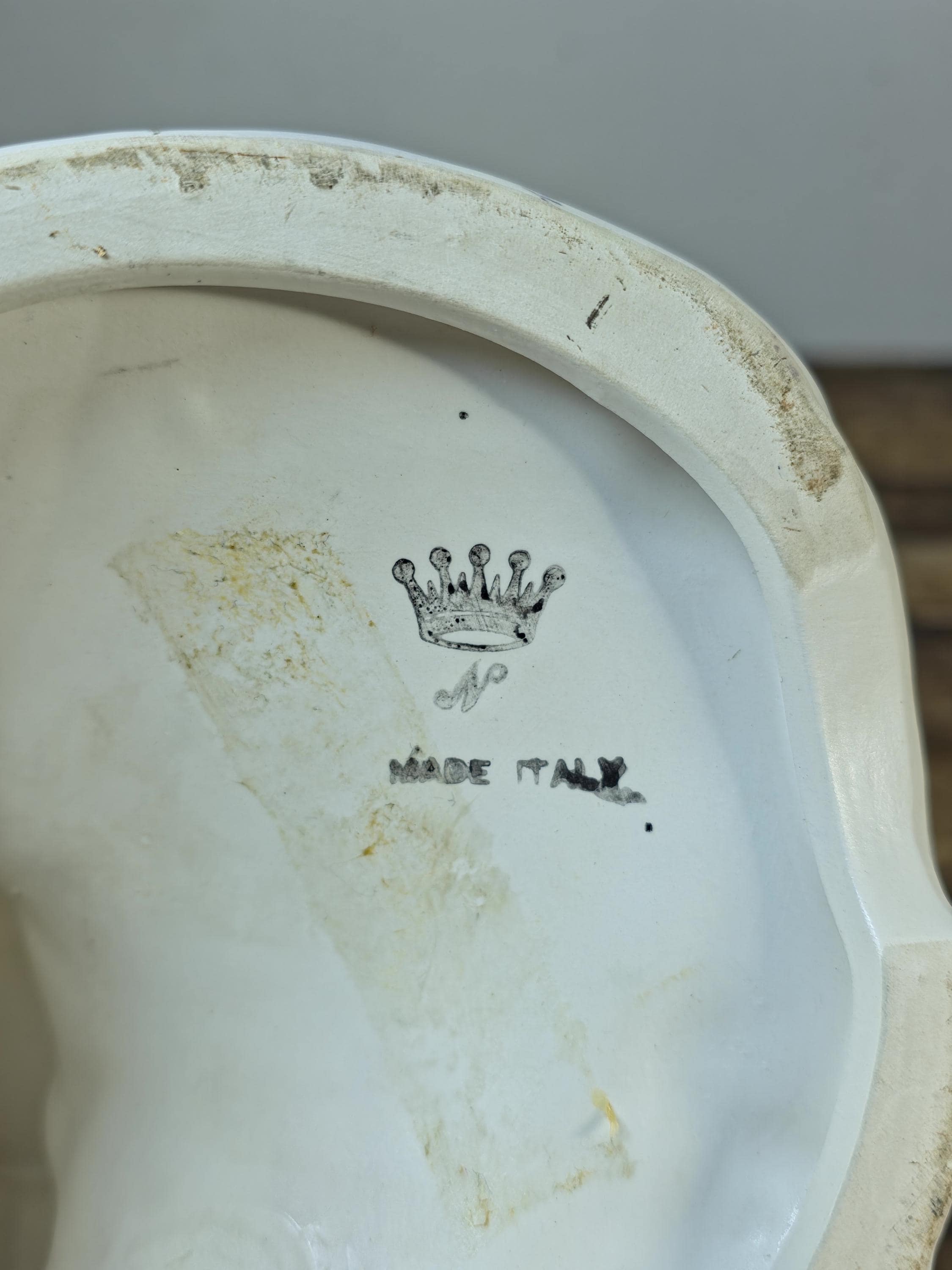 Vintage Italian Porcelain Girl Figurine — Capodimonte Style, Crown N Mark 10.5"T