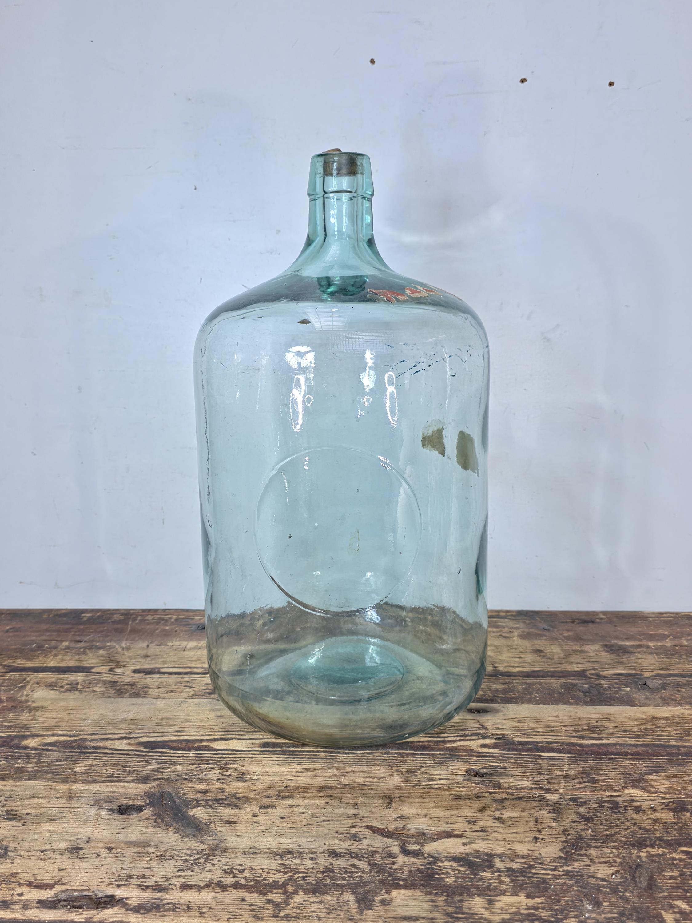 Vintage Aqua Glass 5 Gal Carboy / Demijohn Bottle / Water Jug Rustic Decor