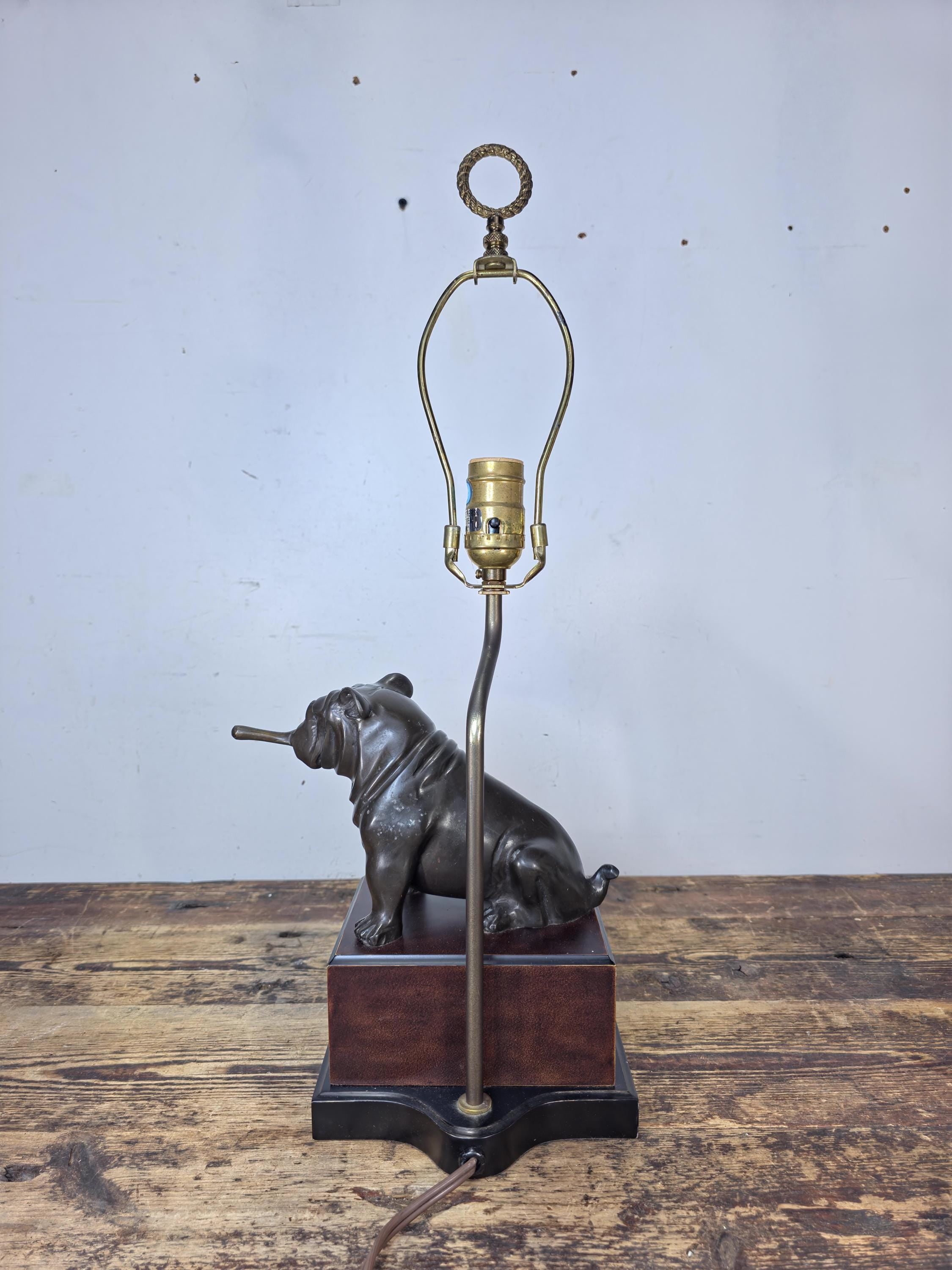 Vintage Bronze-Tone Metal Bulldog Table Lamp — SF Bay Trading