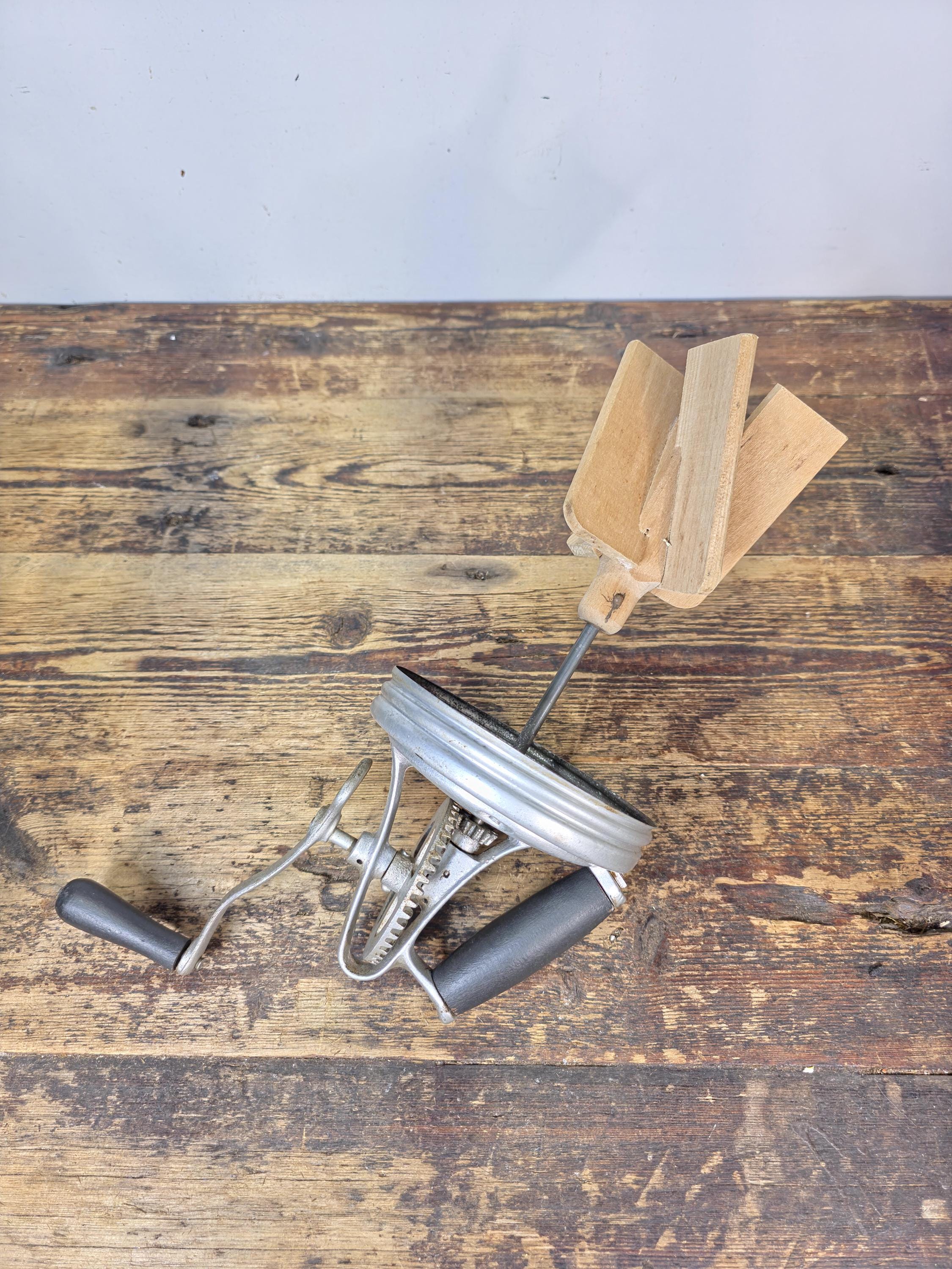 Vintage 4-Quart Glass Butter Churn with Hand-Crank Gear — FC Marked