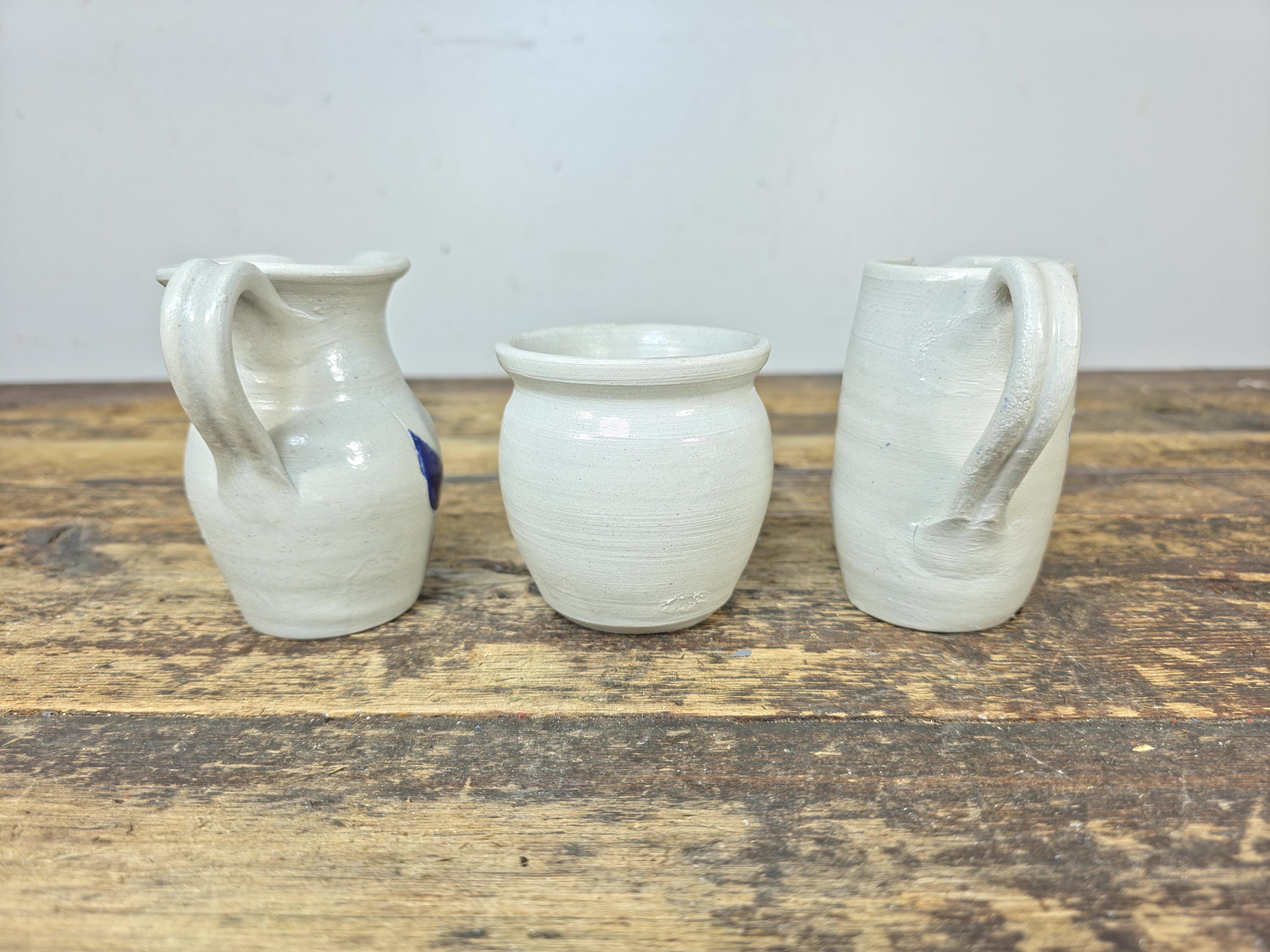NOS Williamsburg Pottery Salt Glaze Mini Pitcher Pot Set of 3