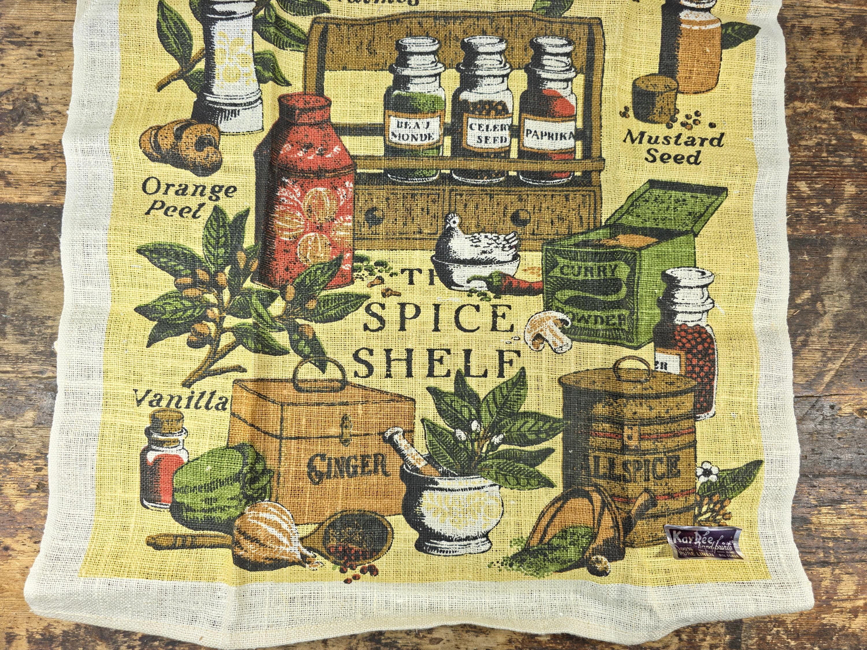 Vintage Kay Dee “The Spice Shelf” Pure Linen Tea Towel 1970s