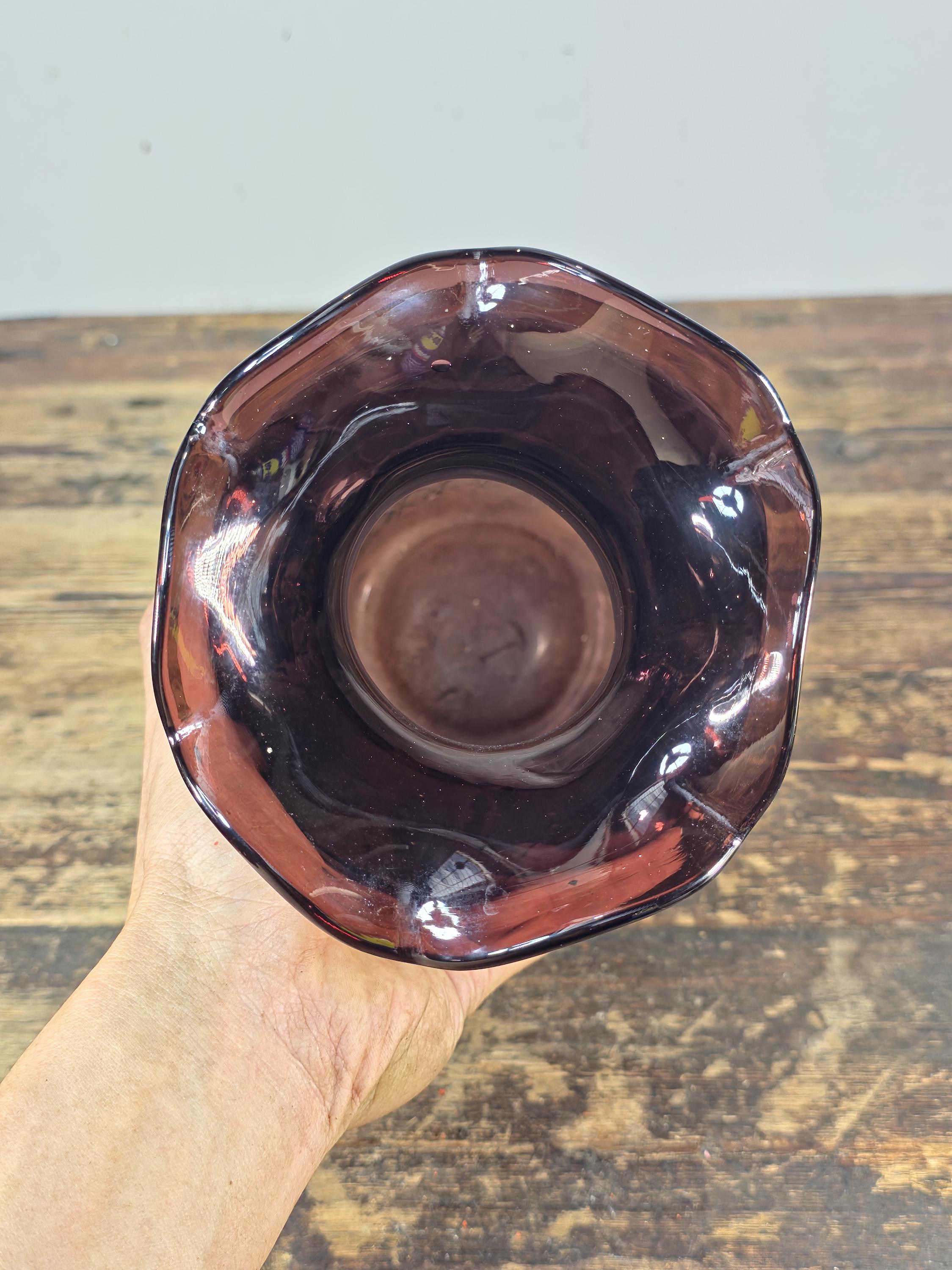 Mid-Century Amethyst Diamond Optic Glass Vase 12.5" — Empoli Style Hand-Blown