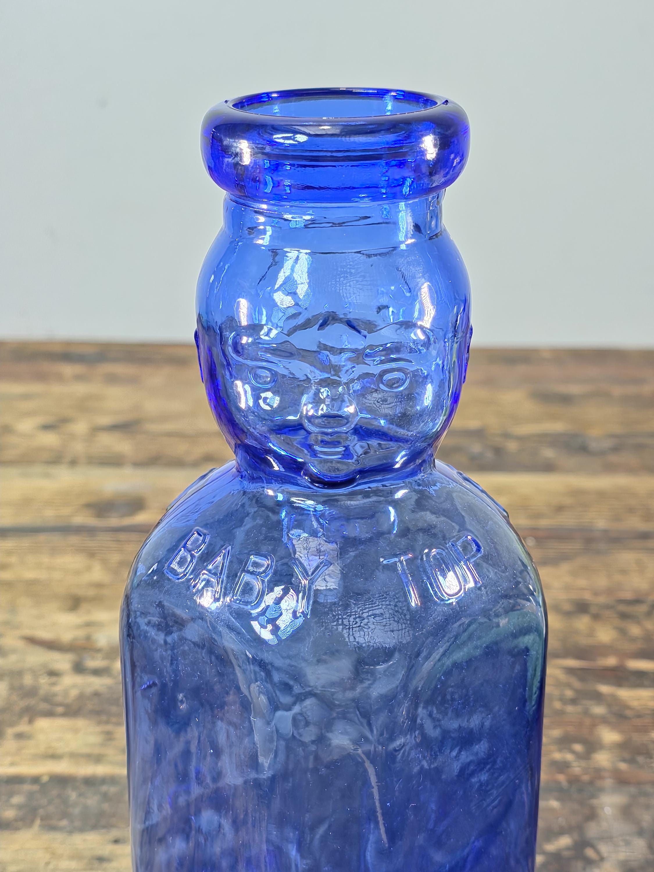 Brookfield Baby Top Cobalt Blue Glass Bottle 1 Quart – Vintage Figural Jar