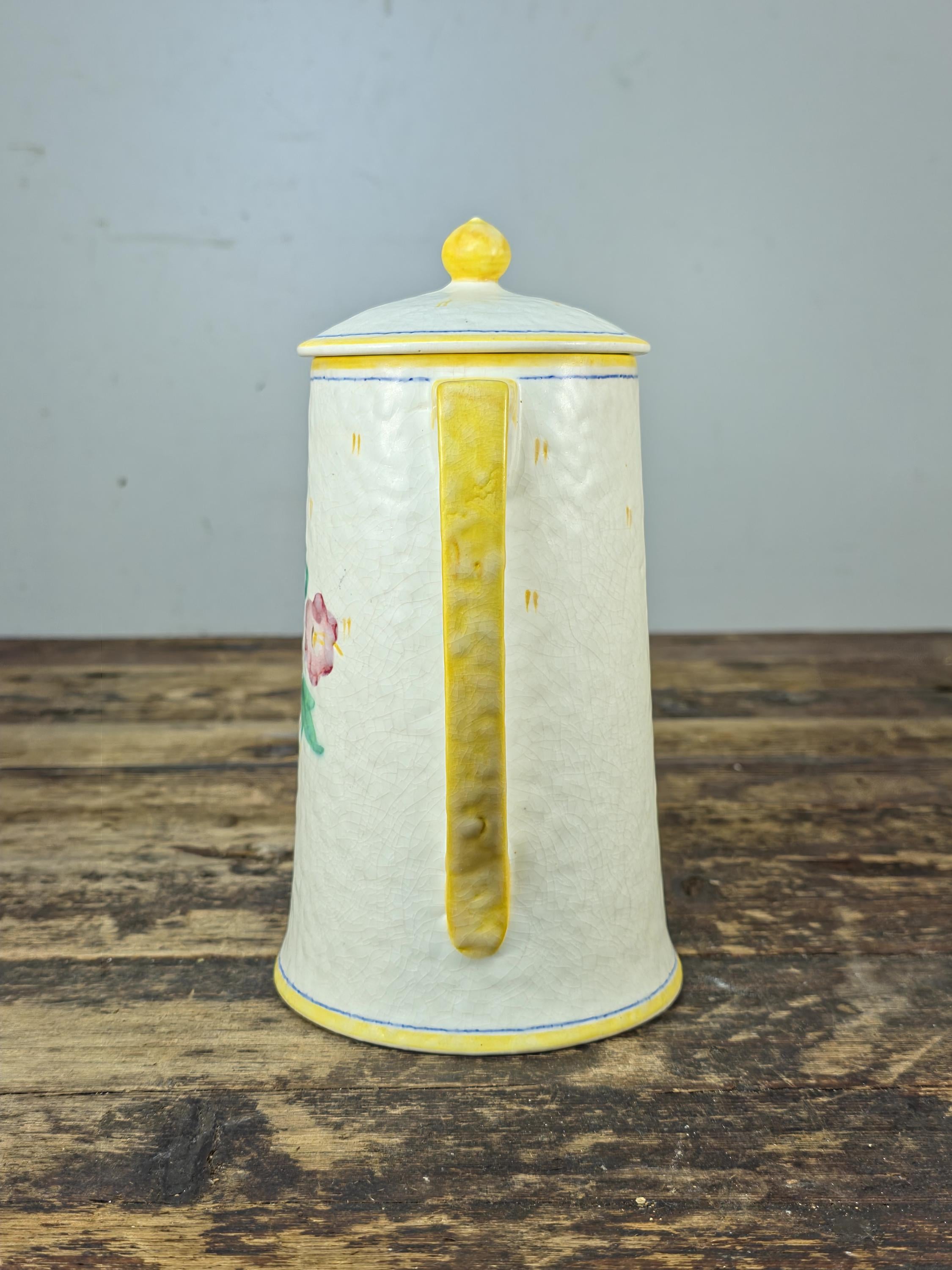 Crown Ducal Snow Glaze Coffee Pot 2lb Hand Painted Floral England Vintage