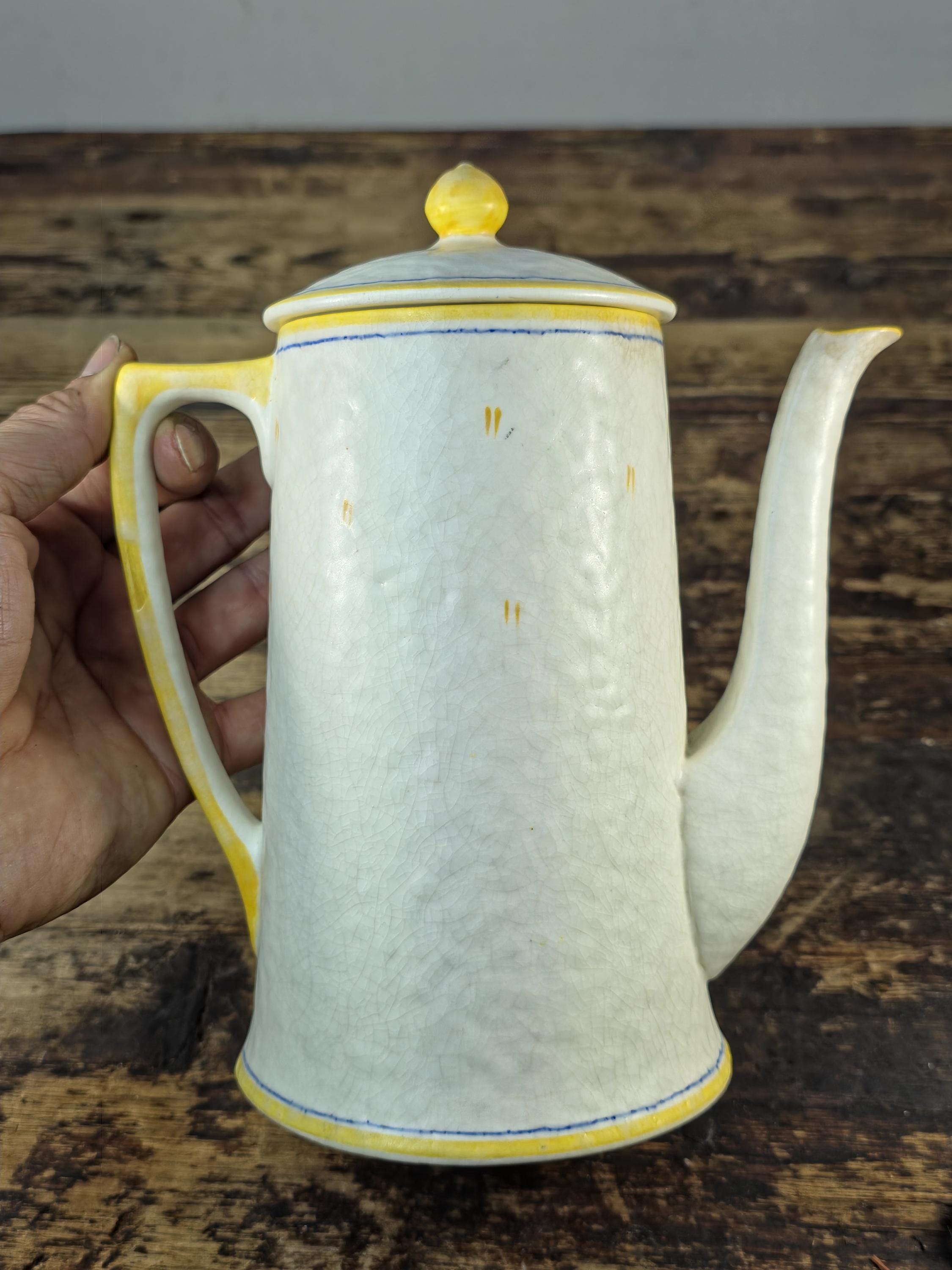 Crown Ducal Snow Glaze Coffee Pot 2lb Hand Painted Floral England Vintage