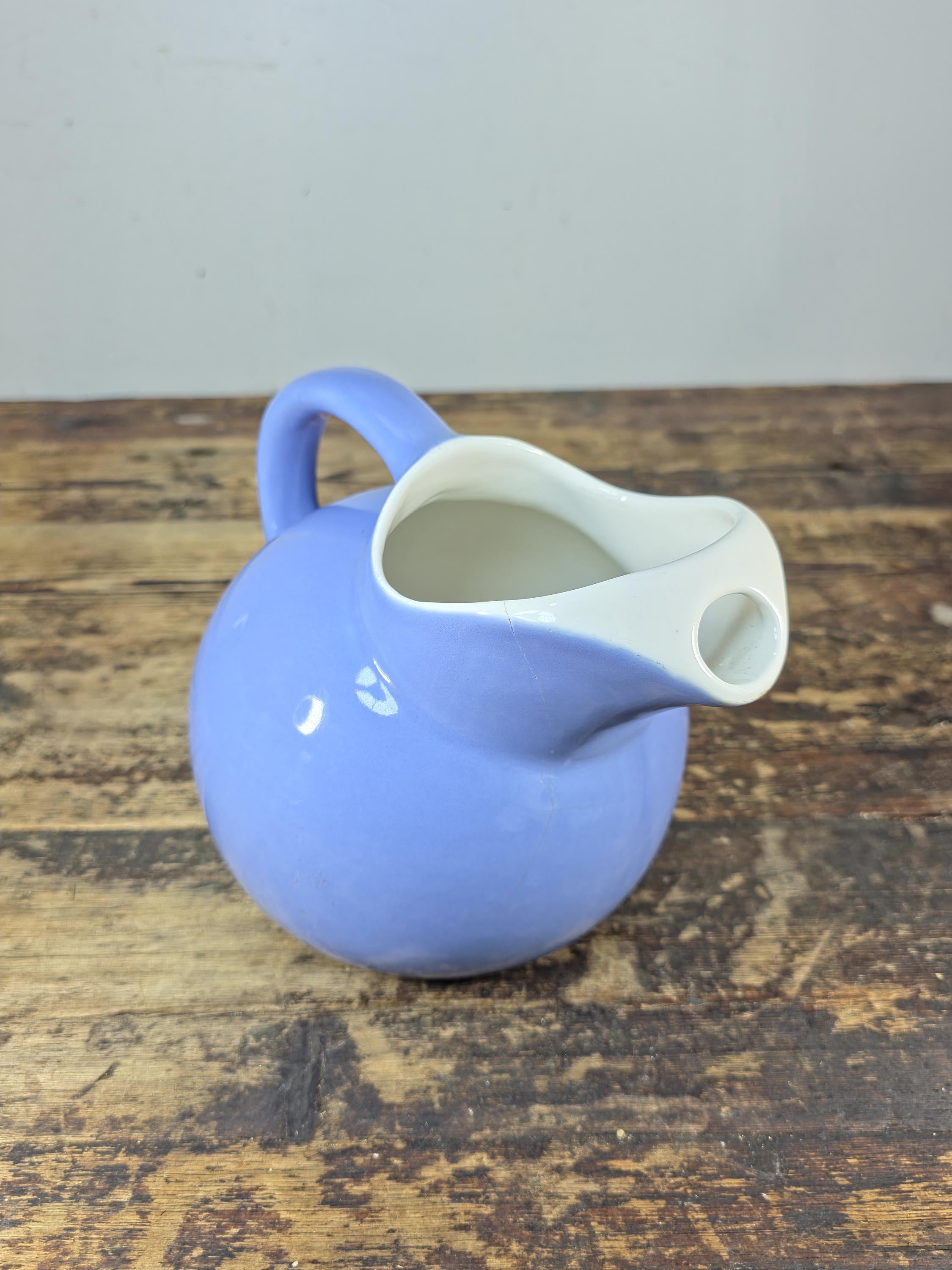 Vintage Coorsite No.937 Water Pitcher Lavender White Ceramic Jug Hairline Crack