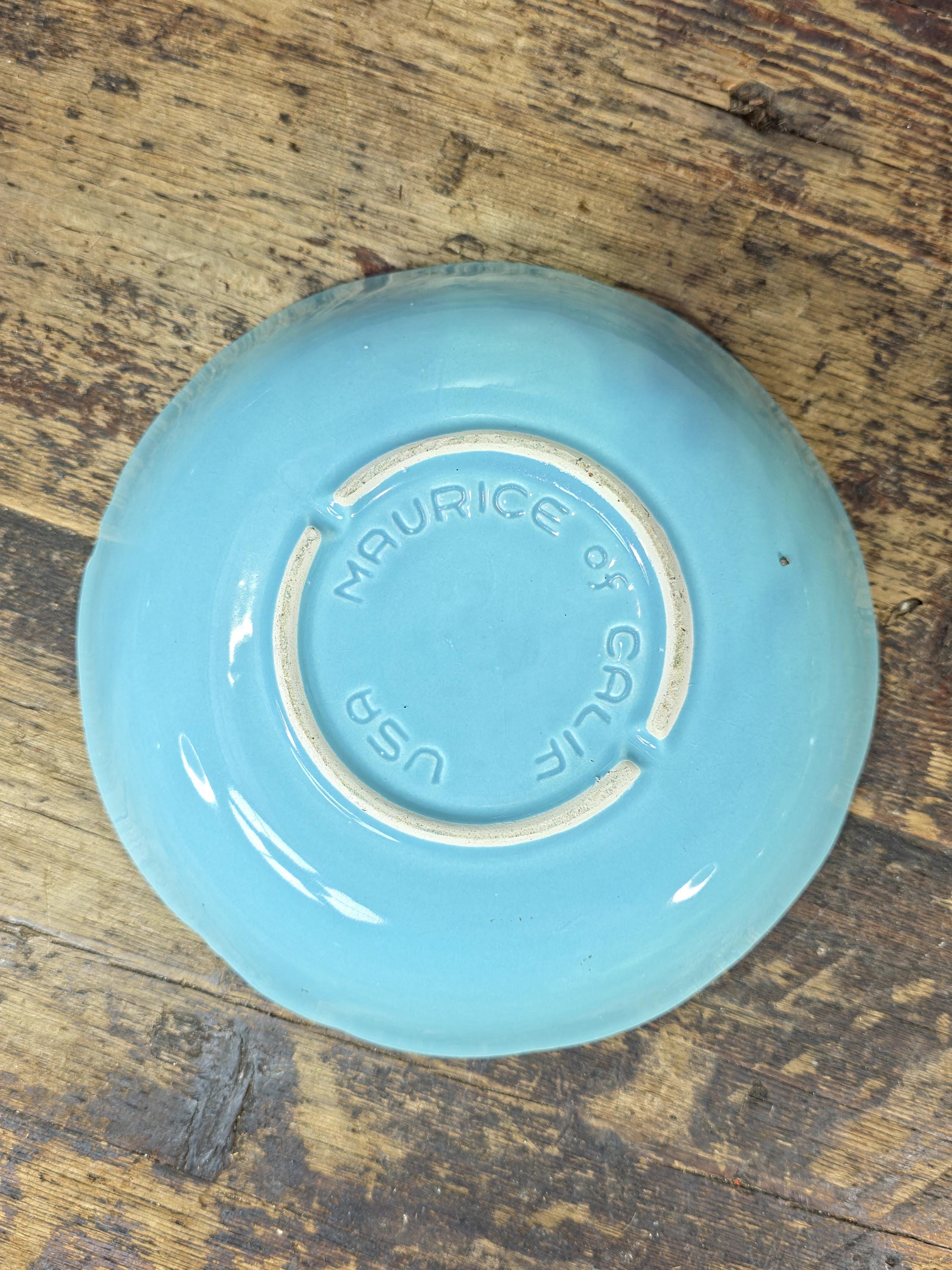 Maurice of California Turquoise Ceramic Plate 8" Mid Century Modern Dish USA