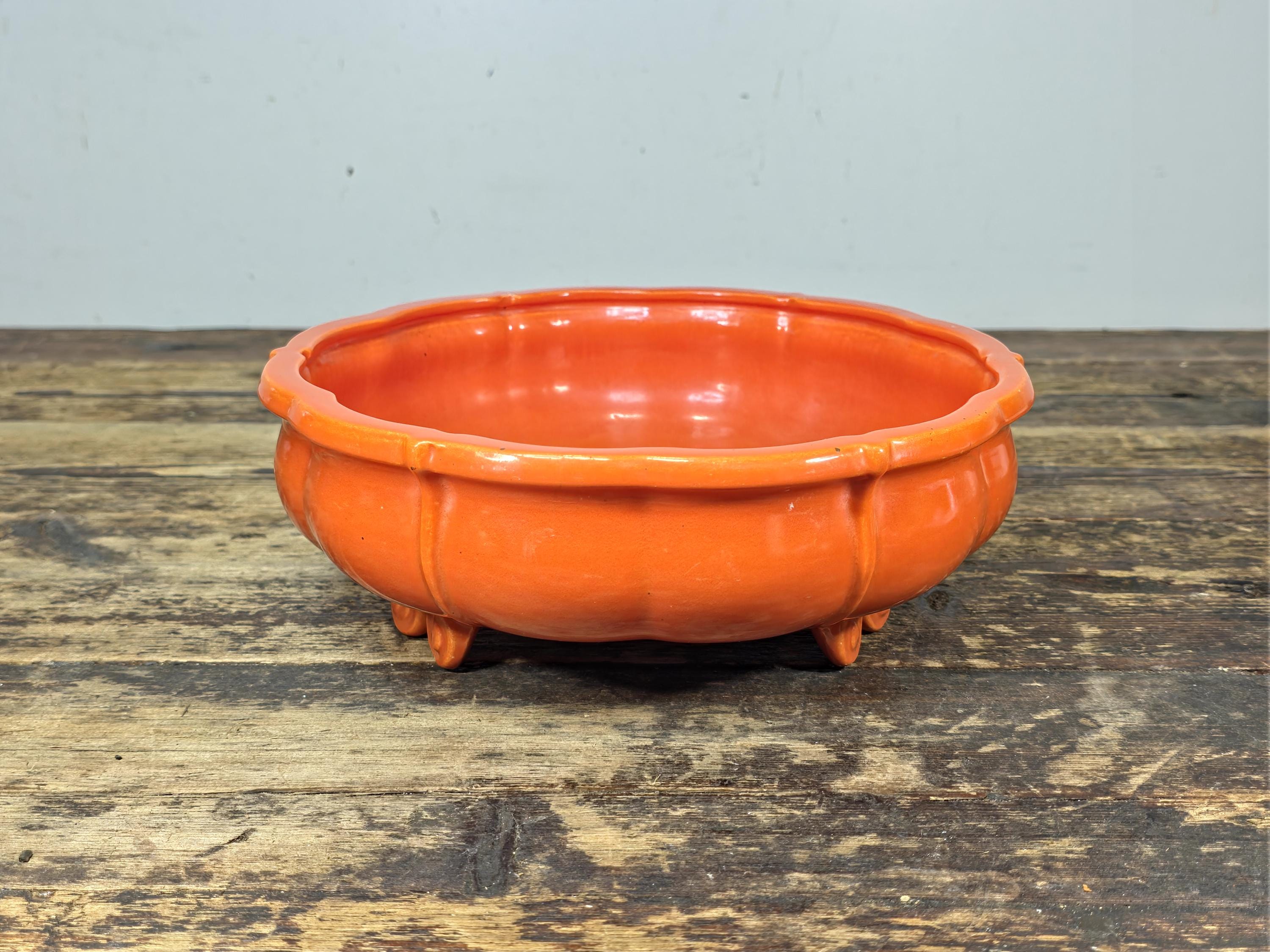 Vintage GMB USA Footed Ceramic Bowl / Planter – Orange Mid-Century
