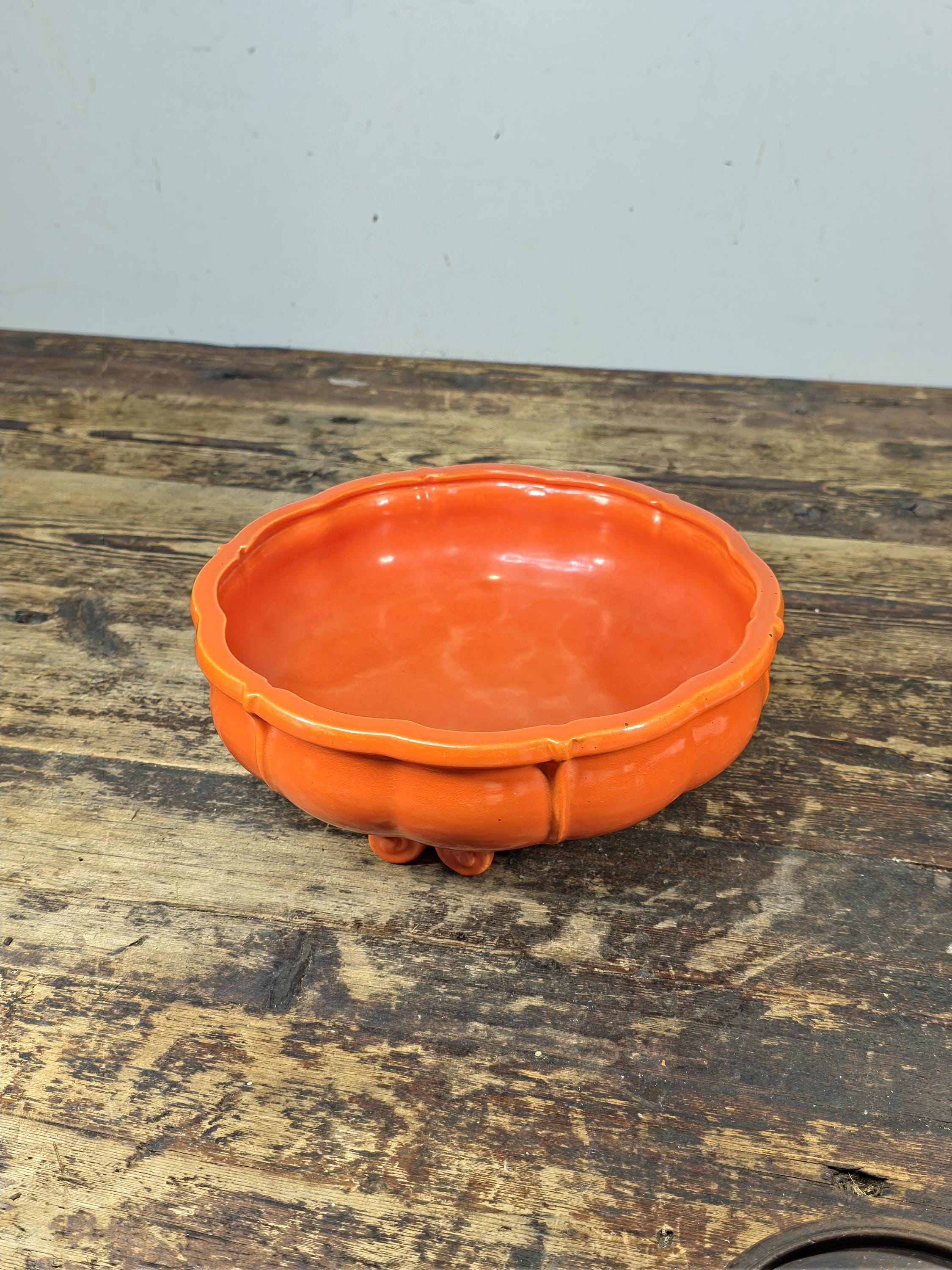 Vintage GMB USA Footed Ceramic Bowl / Planter – Orange Mid-Century