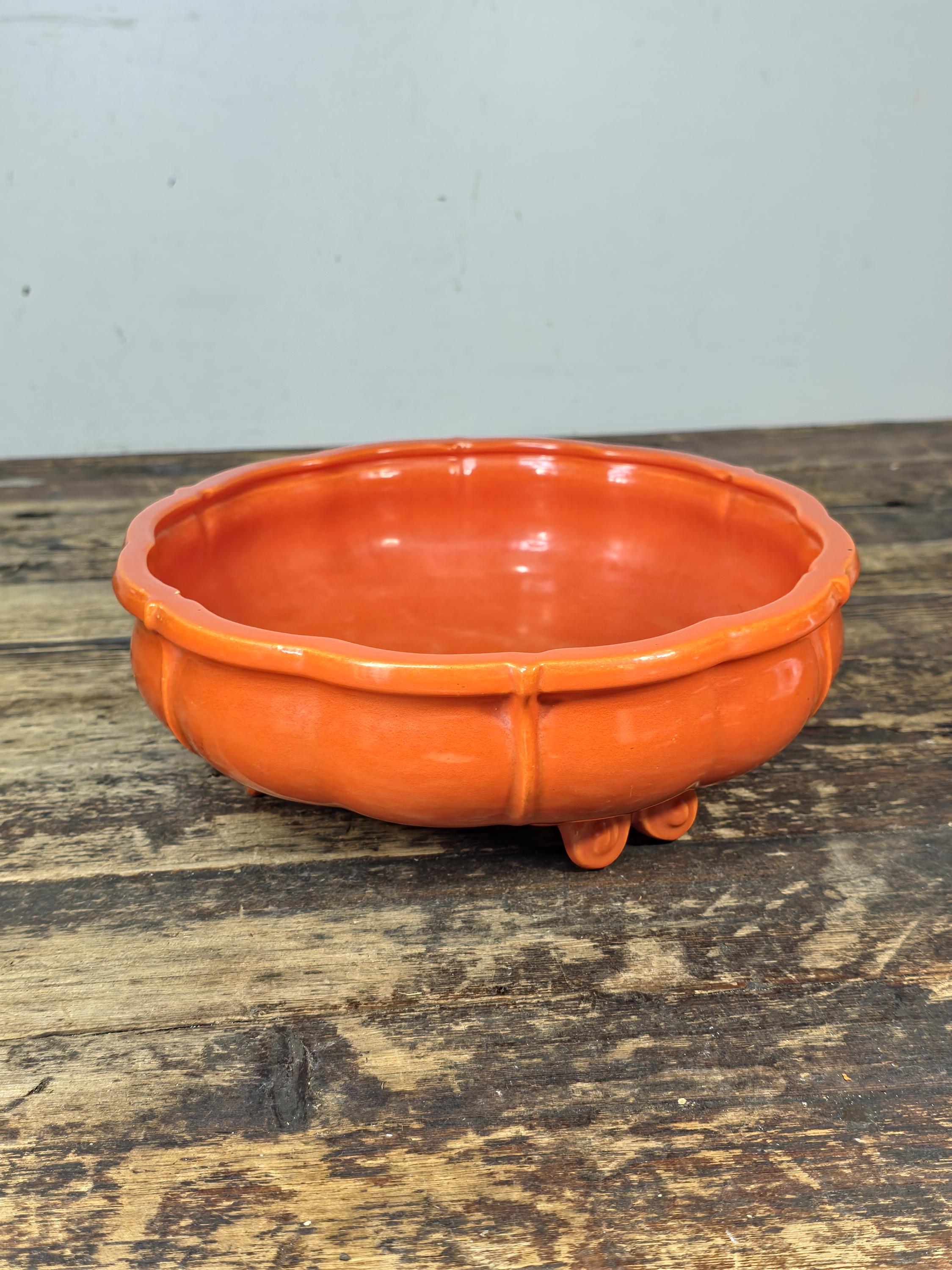 Vintage GMB USA Footed Ceramic Bowl / Planter – Orange Mid-Century