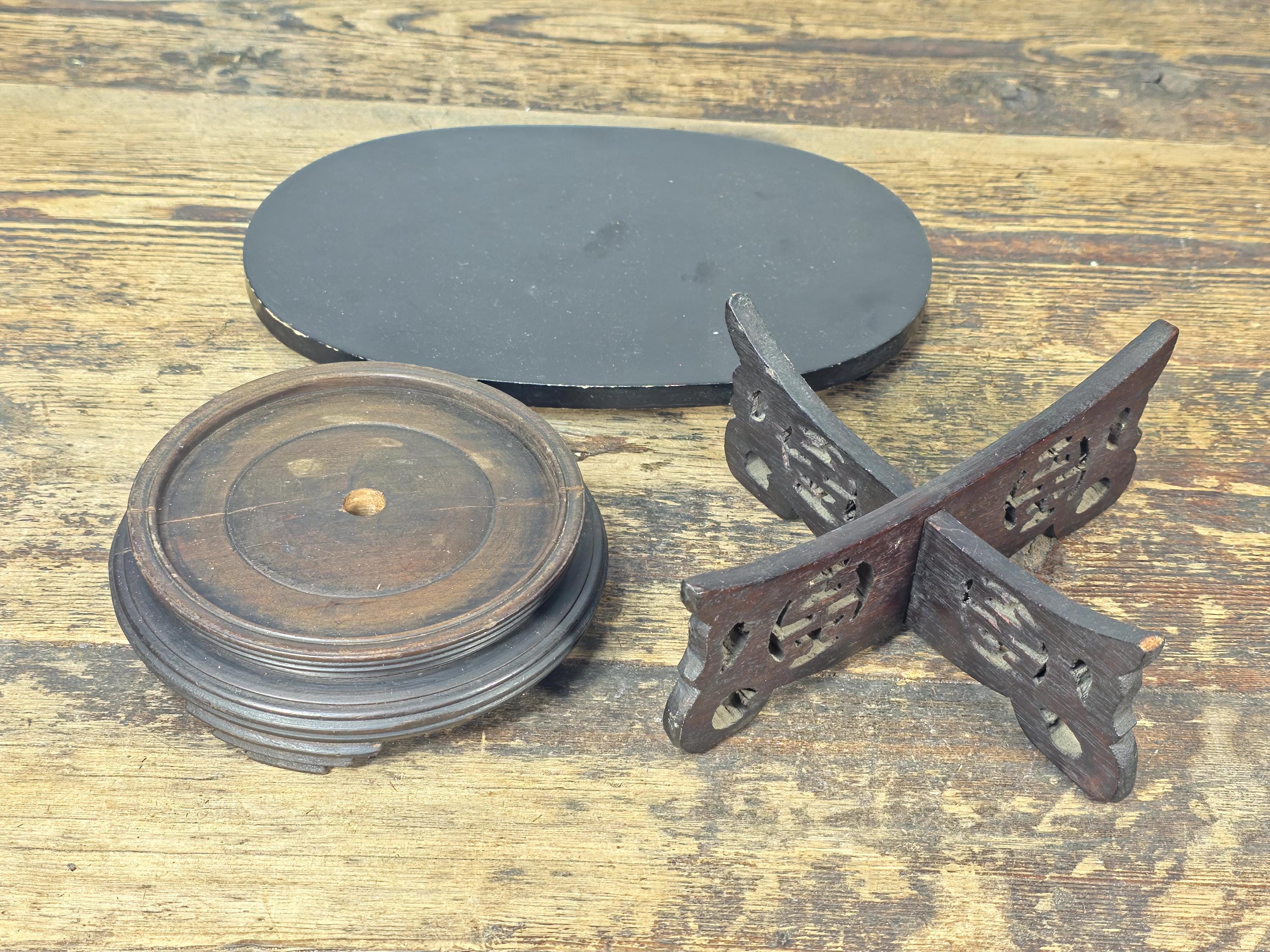Small Asian Mixed Display Stands Set – Chinese & Japanese Wood Bases (3 pcs)