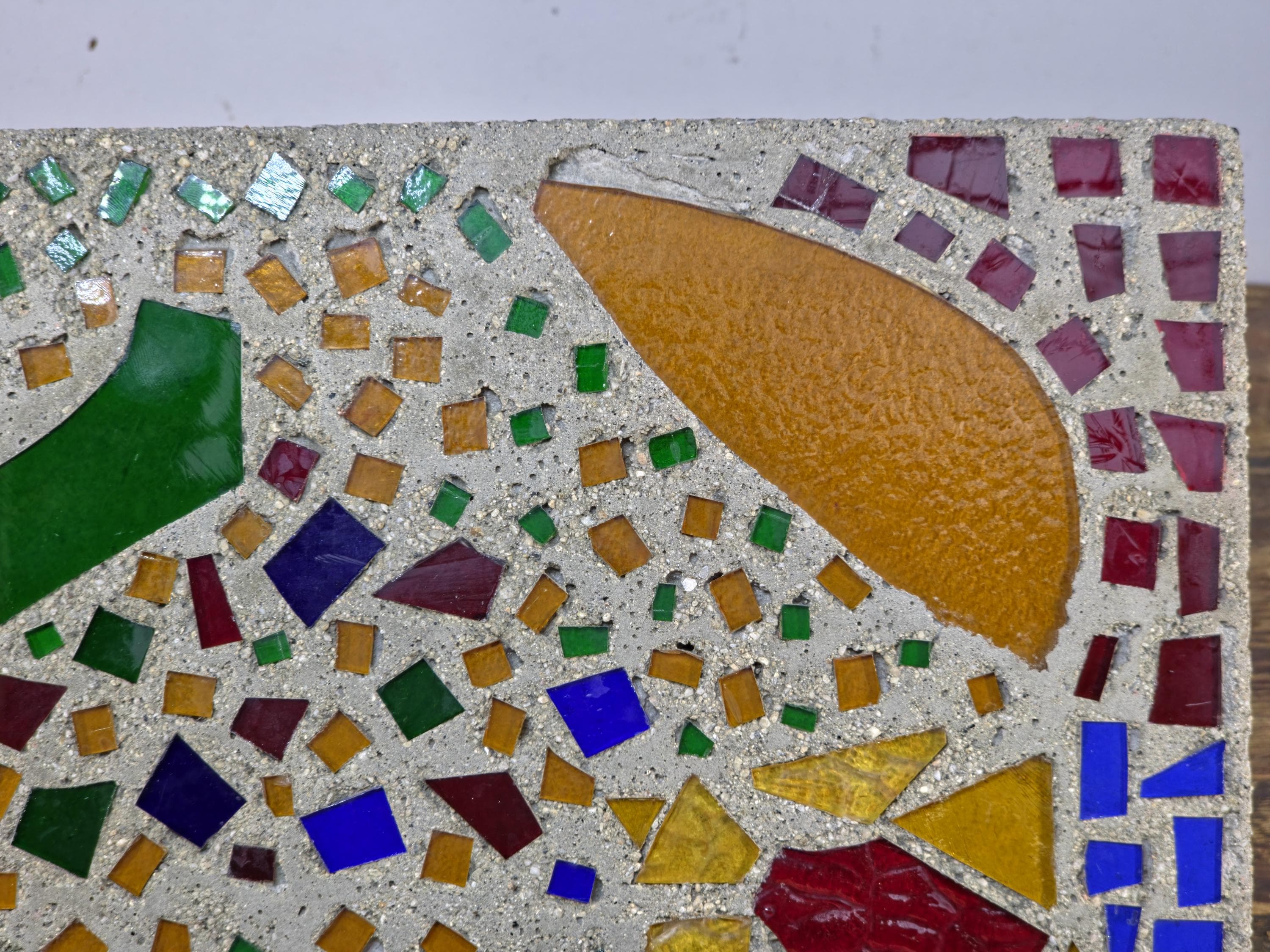 Glass Mosaic Art Tile Mid Century Style Abstract Colorful Wall Plaque 16.25" L × 9" W 7.2lb.