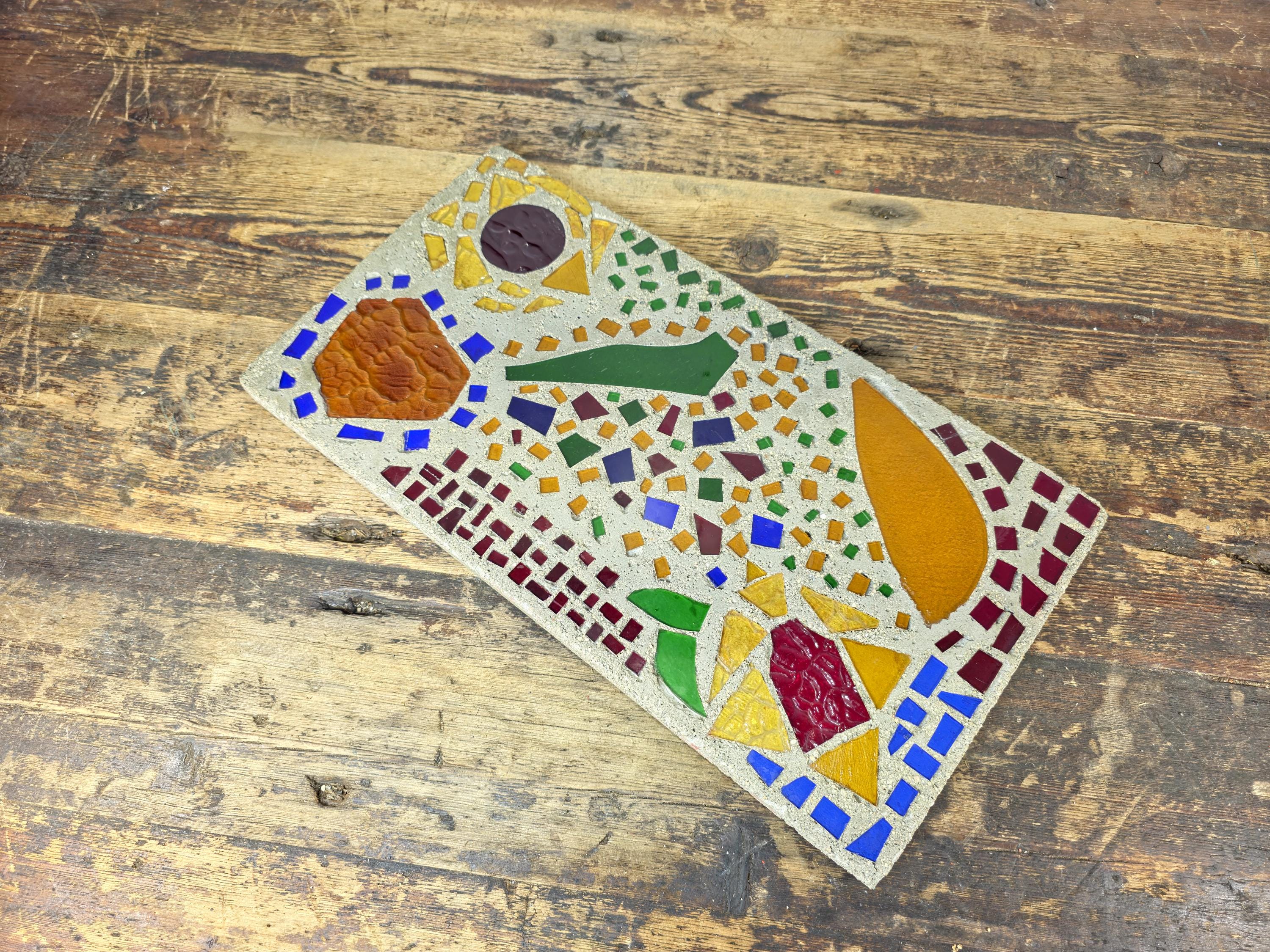 Glass Mosaic Art Tile Mid Century Style Abstract Colorful Wall Plaque 16.25" L × 9" W 7.2lb.